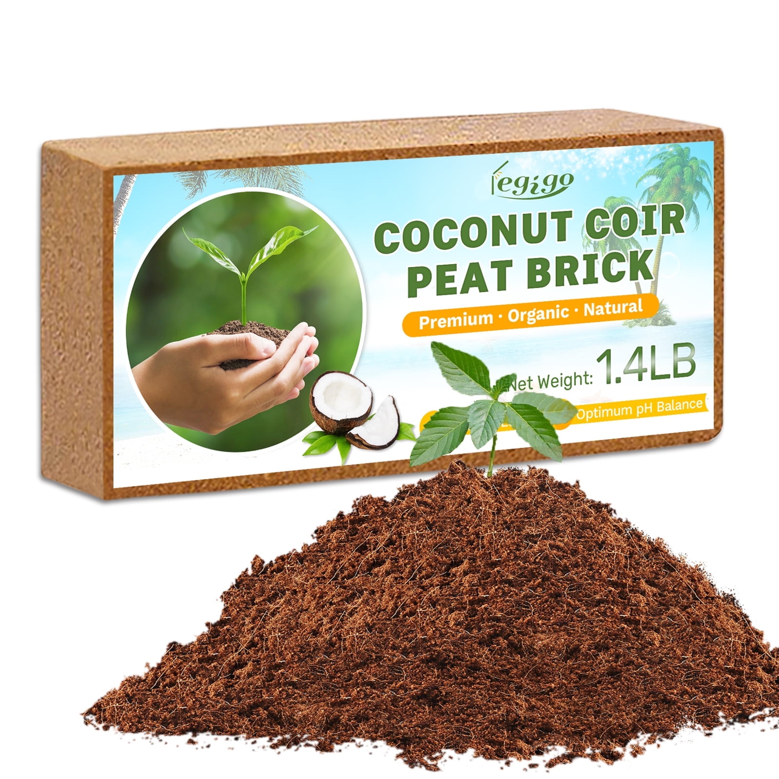 Legigo Organic Coco Coir Brick Compressed Coconut Fiber Soil Substrate for Gardening (1 Pack, 8 x 4 x 2 in) 1h0h4