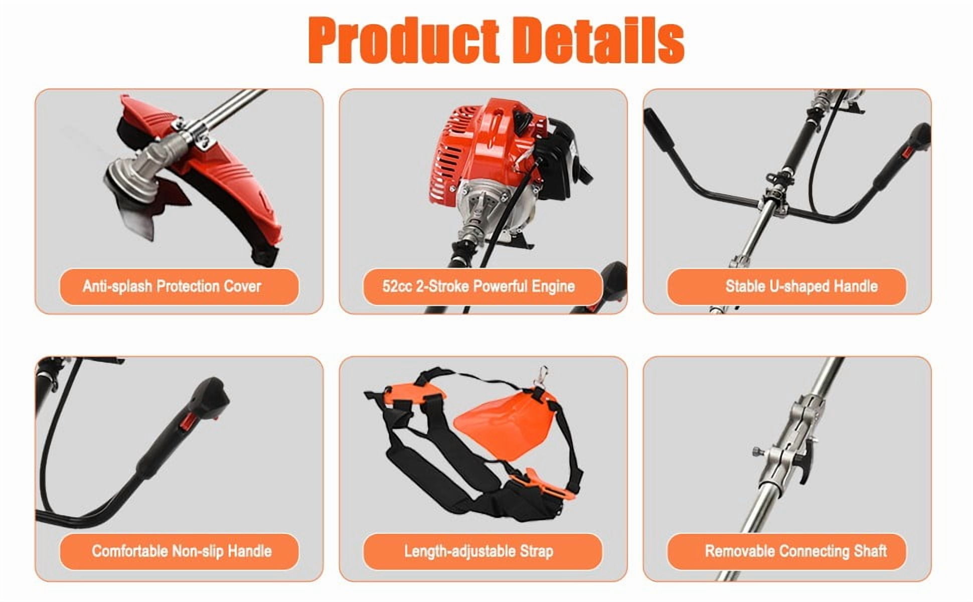 YNCE 52cc Gas Powered String Trimmer and Brush Cutter 3-in-1 Lawn Edger (Red, 52cc Engine) 978zh