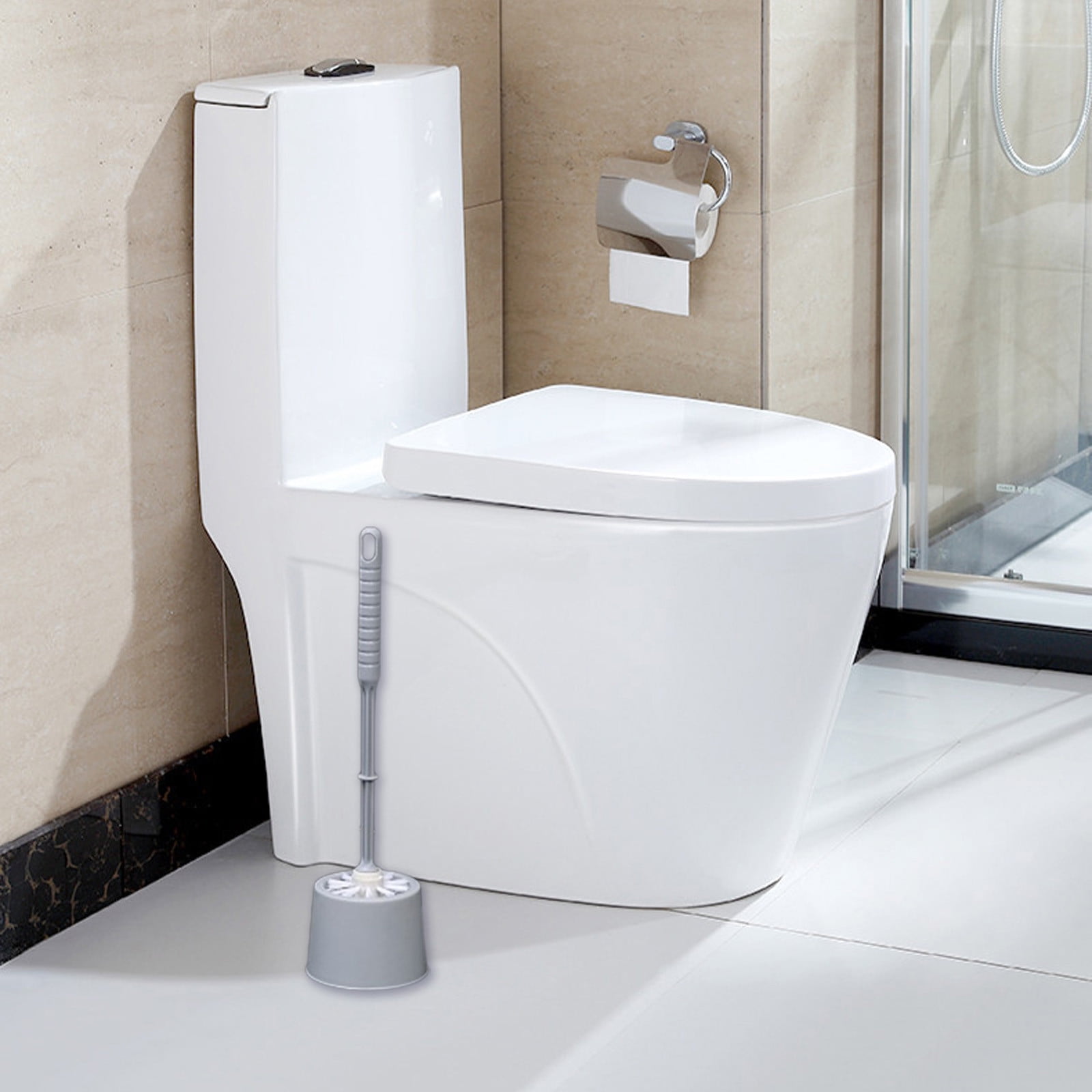 BingTong Toilet Bowl Brush and Holder Set (Gray, 15 in) lmcfu