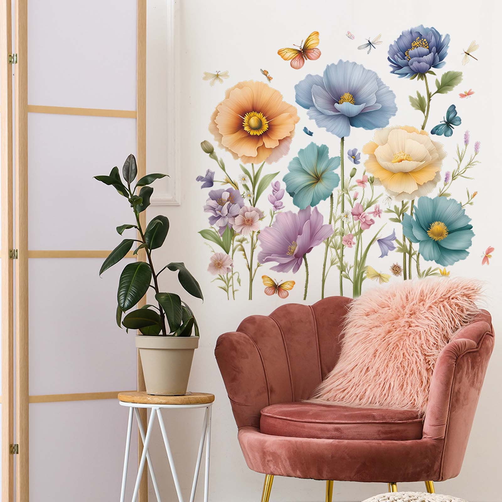 Hometravel Painted Flowers Wall Decals, Removable Vinyl Wall Art Stickers for Home Decor (Multicolor, 24 in x 36 in) s7exg