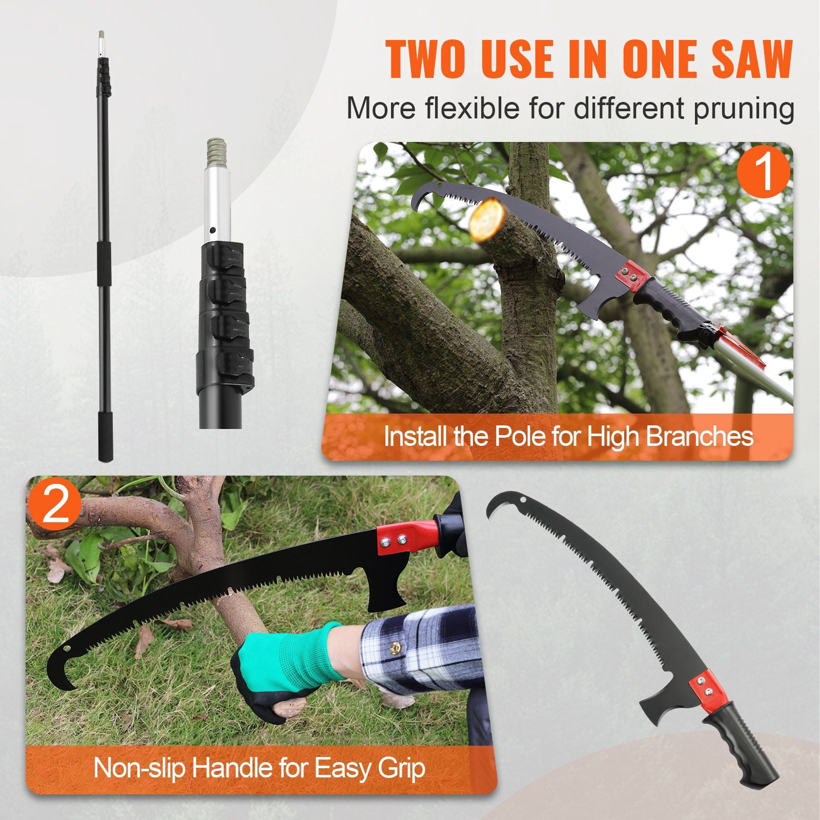 Generic Manual Pole Saw Extendable Tree Pruner with Sharp Carbon Steel Blade and Lightweight Aluminum Handle (20 ft) gv63h