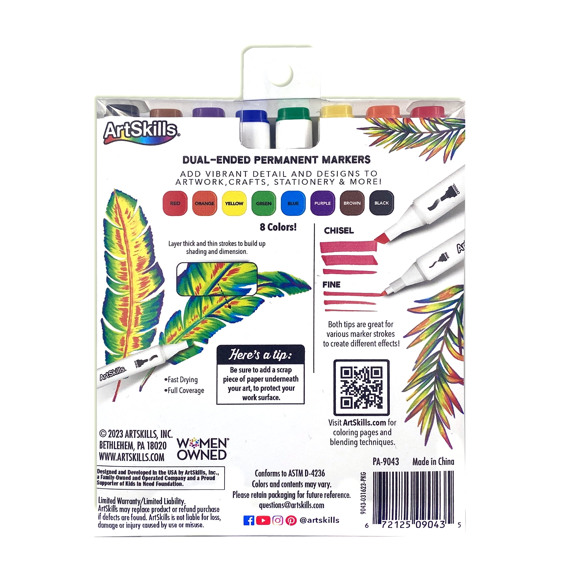 ArtSkills Dual Tip Permanent Markers, Fine & Chisel Tips, Assorted Colors (8-Pack) txxq9