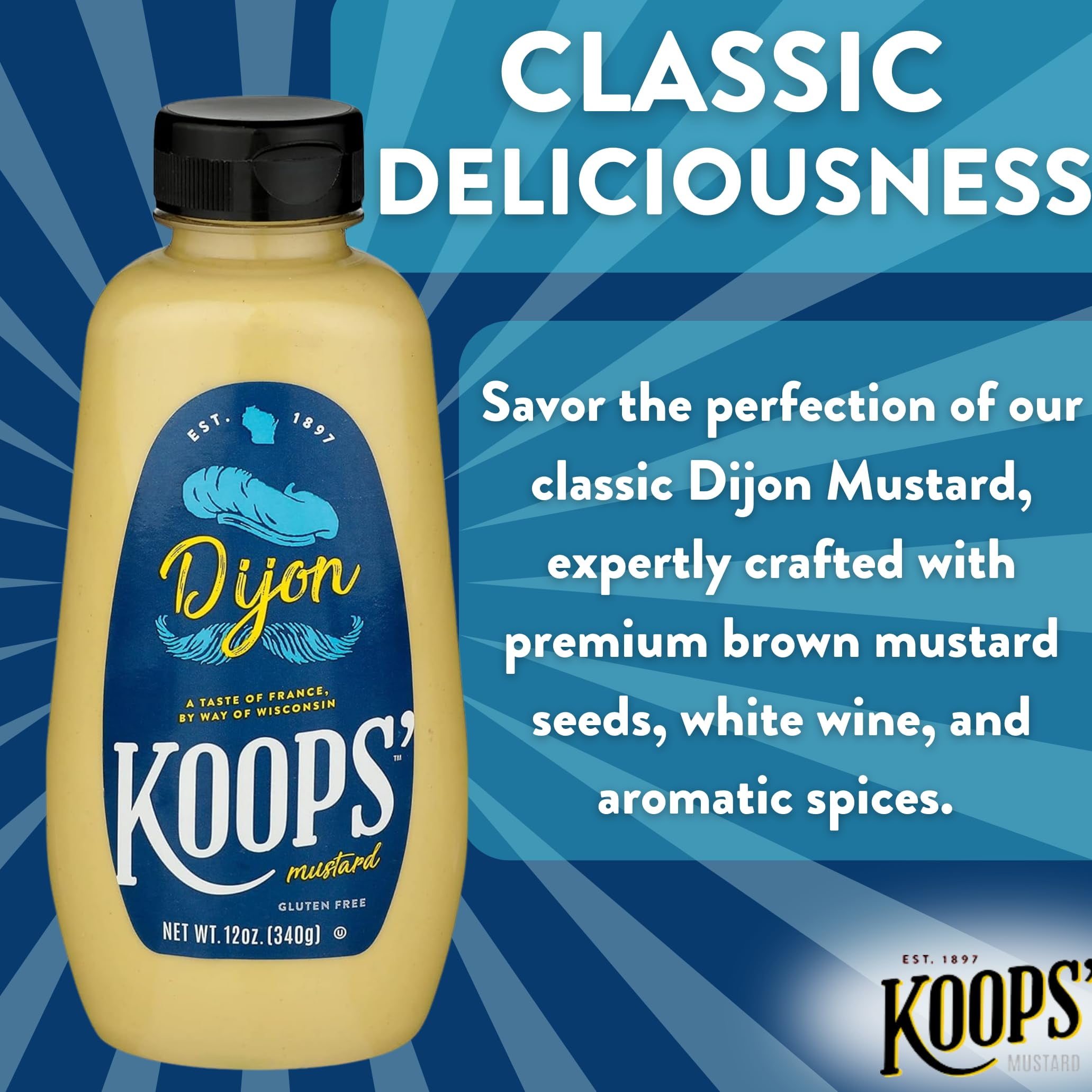 Koops' Dijon Mustard, Premium Tangy Spread for Sandwiches and Burgers (12 oz) sunmu