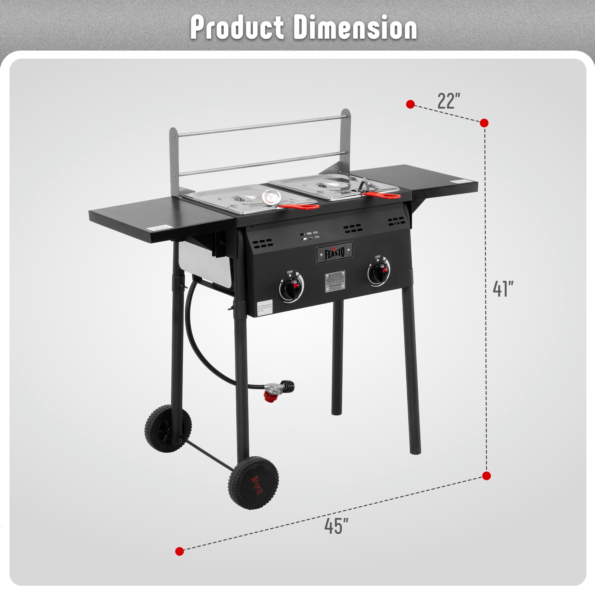 Feasto Dual Basket Propane Turkey Fryer, Outdoor Deep Fryer with Foldable Side Shelves (Black, 50,000 BTU) c0z51