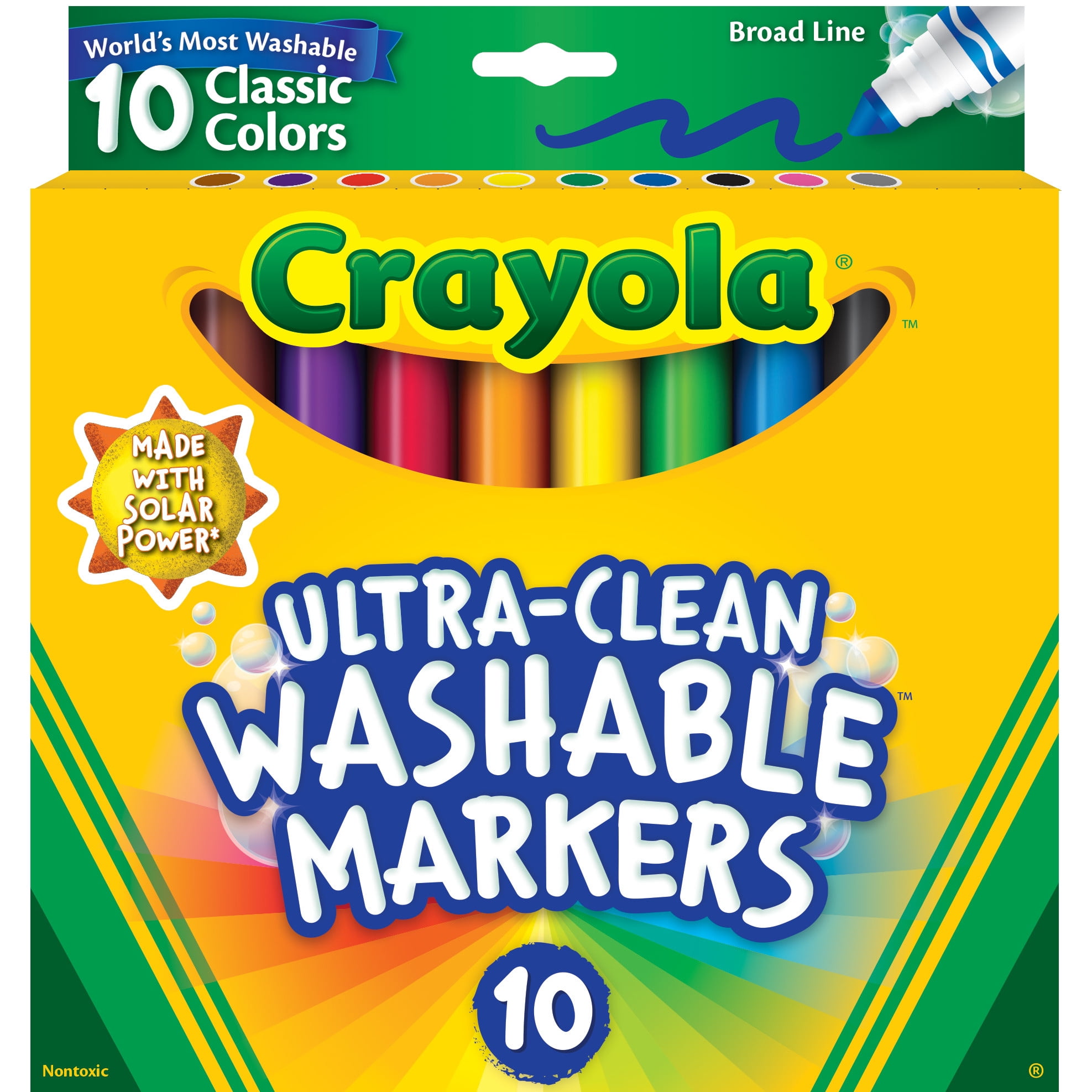 Crayola Ultra-Clean Washable Broad Line Markers, Non-Toxic Art Supplies for Kids (Assorted Colors, 10 Ct) 6kxnd