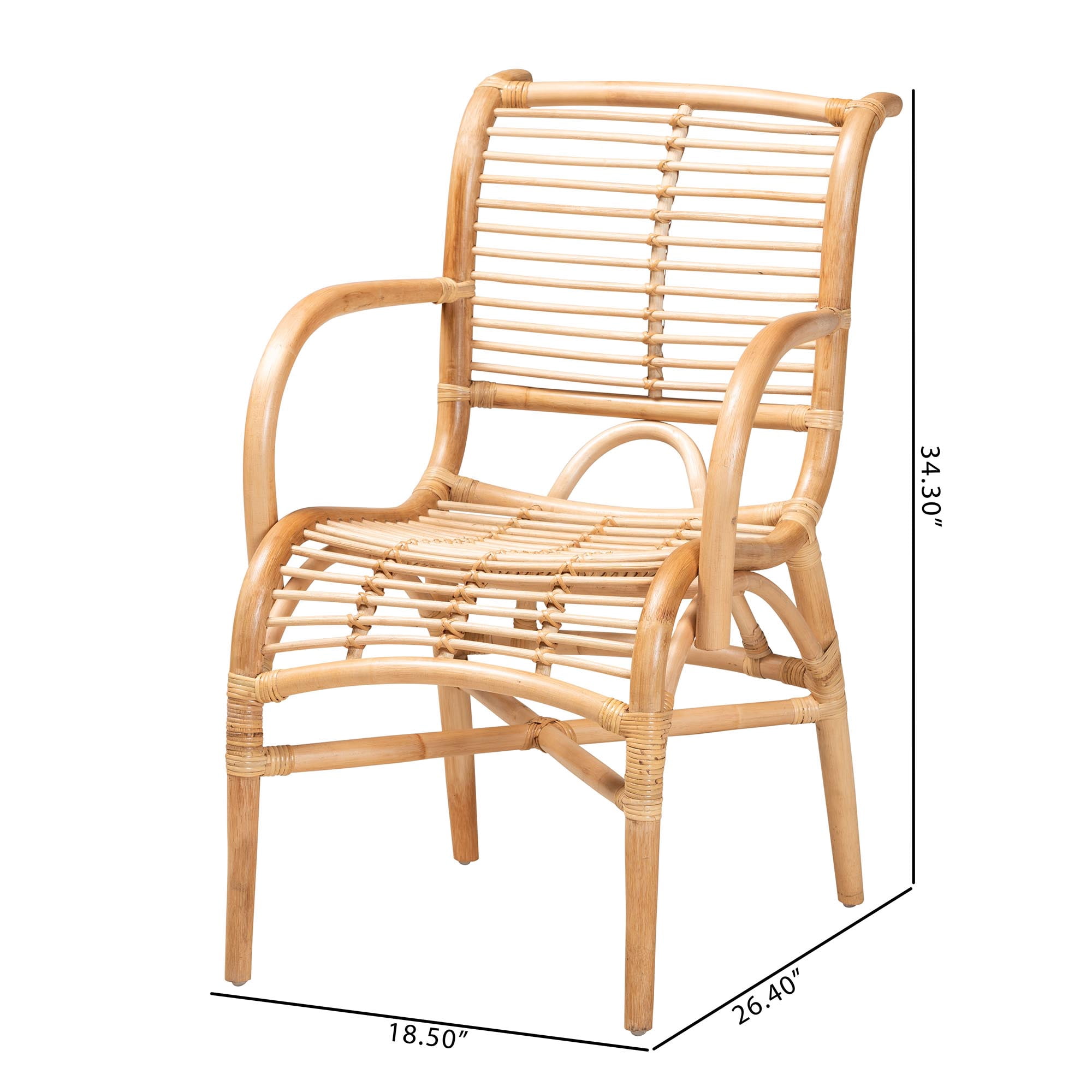bali & pari Seminyak Modern Bohemian Natural Rattan Lounge Chair (Brown, 30 in x 28 in x 32 in) e32wp
