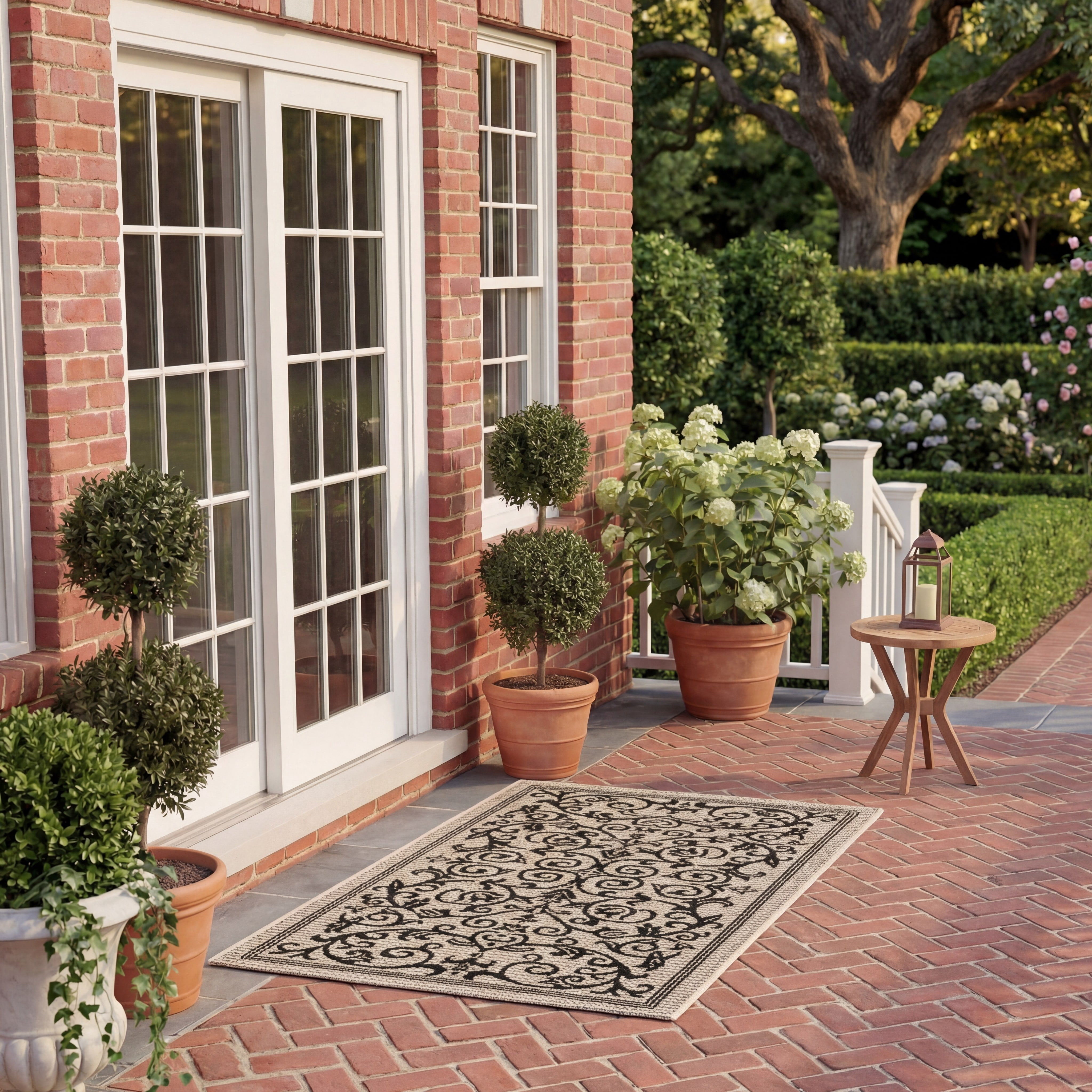 Safavieh Courtyard Nanda Botanical Indoor/Outdoor Area Rug (Sand/Black, 2 ft x 3.58 ft) r6yxg