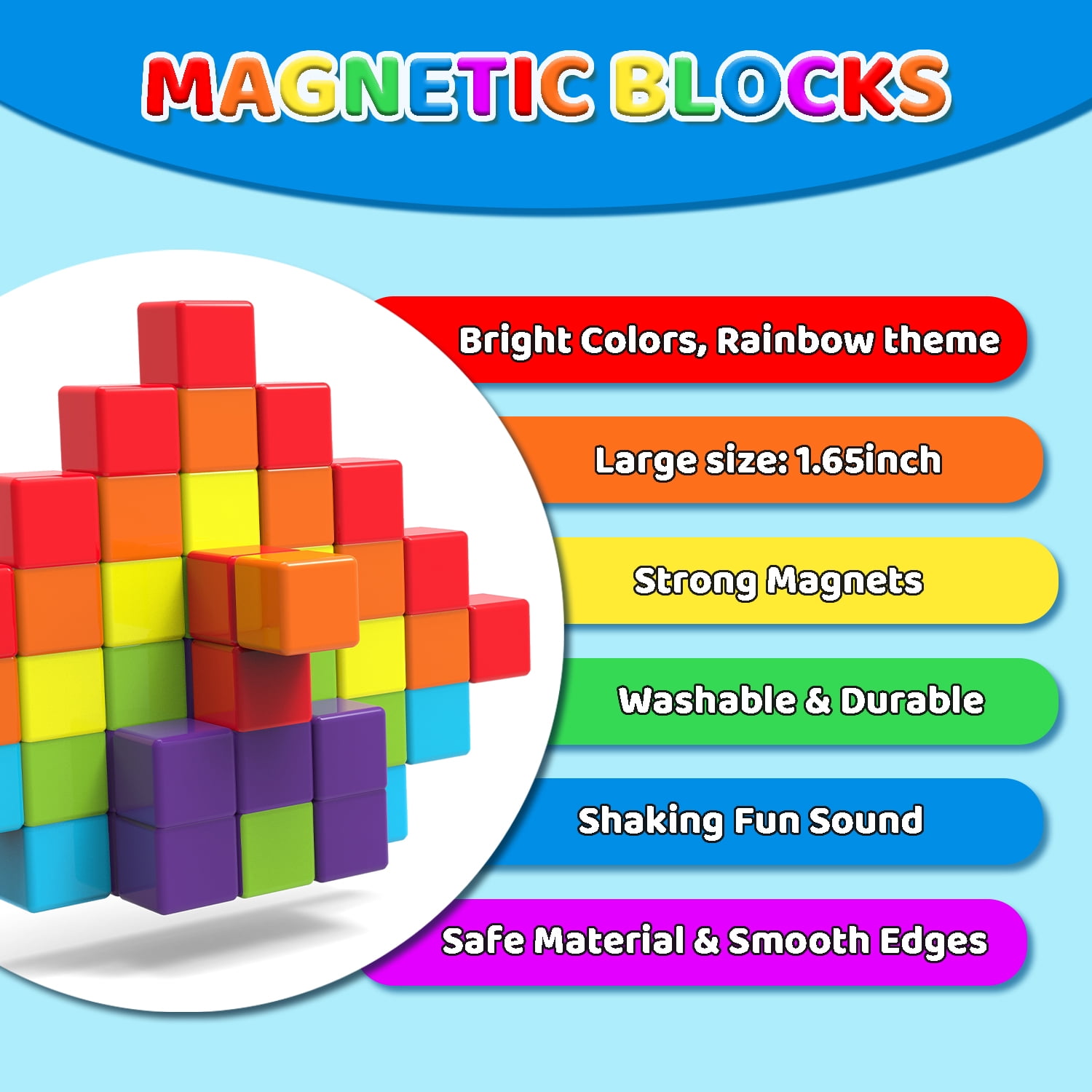 Pairez Toys Magnetic Building Blocks, Sensory Montessori Stacking Cubes for Toddlers (Rainbow, 12 Pcs, 1.65 in) e6wvl