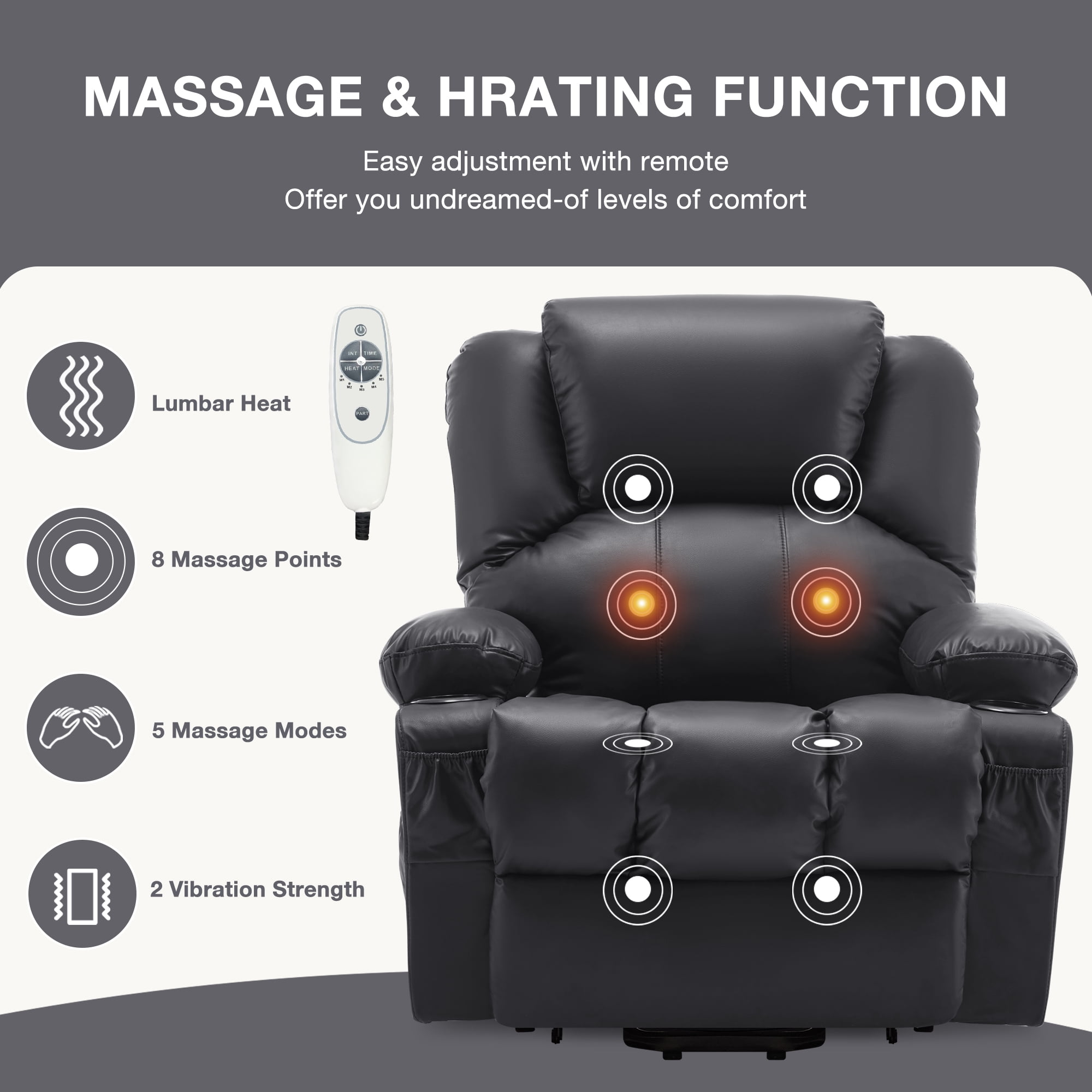 JONPONY Power Lift Recliner Chair with Heat and Massage, Infinite Position Electric Lounge Chair for Living Room (Black, 35.43 in W x 35.83 in D x 40.94 in H) 5oct4