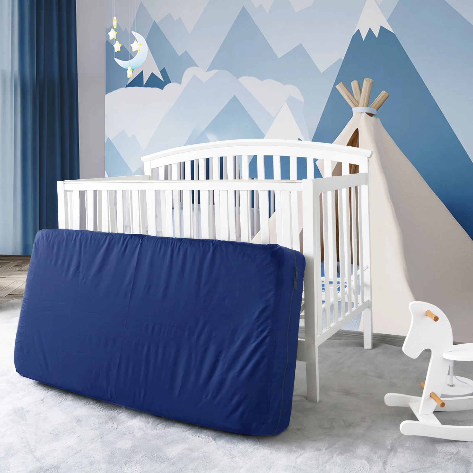 Biloban Crib Mattress Moving Bag, Heavy Duty Waterproof Storage Cover with Strong Zipper (Navy, 52 in x 28 in x 6.5 in) ypktm