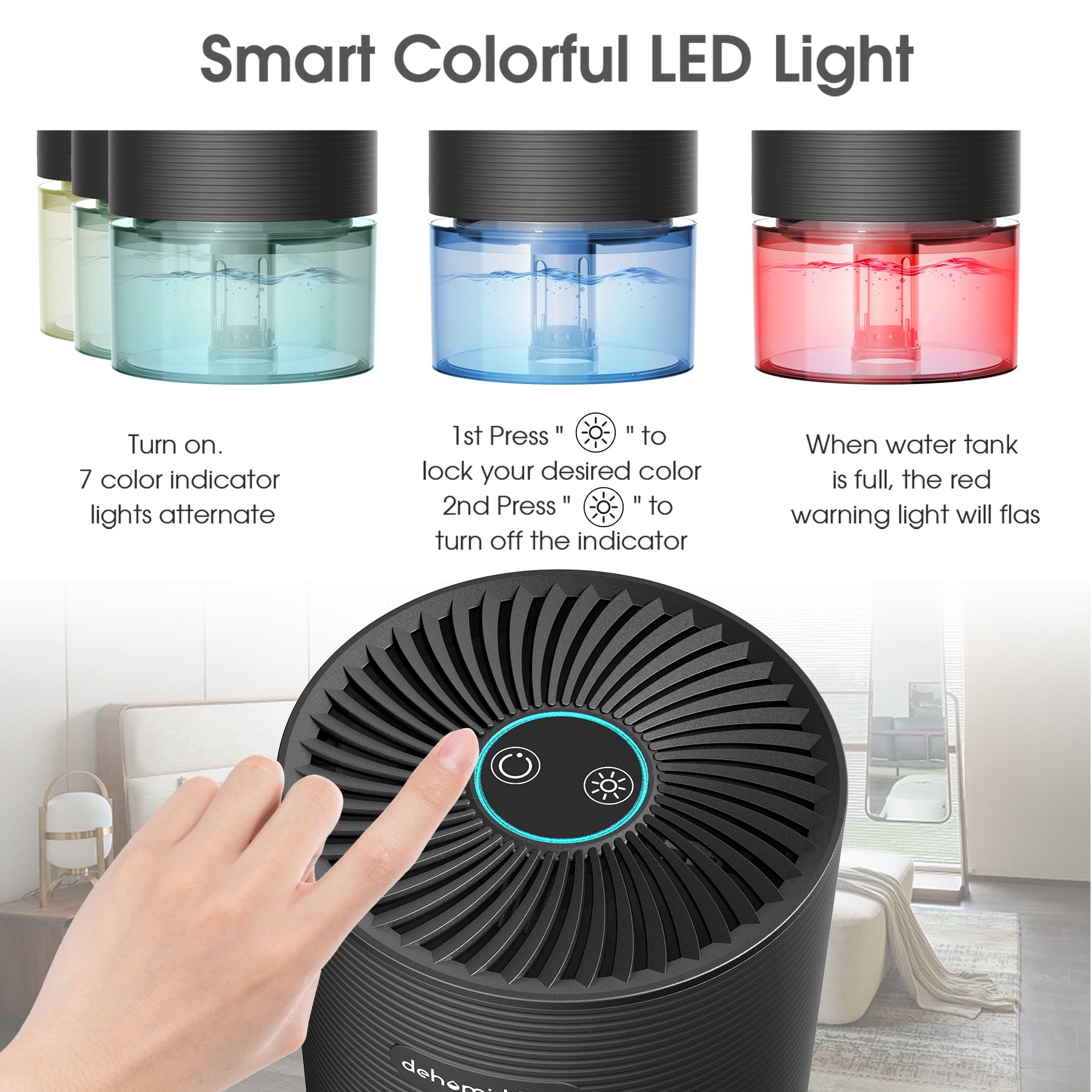 Kloudic Compact Dehumidifier with LED Light, Ultra-Quiet Portable Air Dryer for Bedroom and Office (Black, 26 fl oz) qmh3v