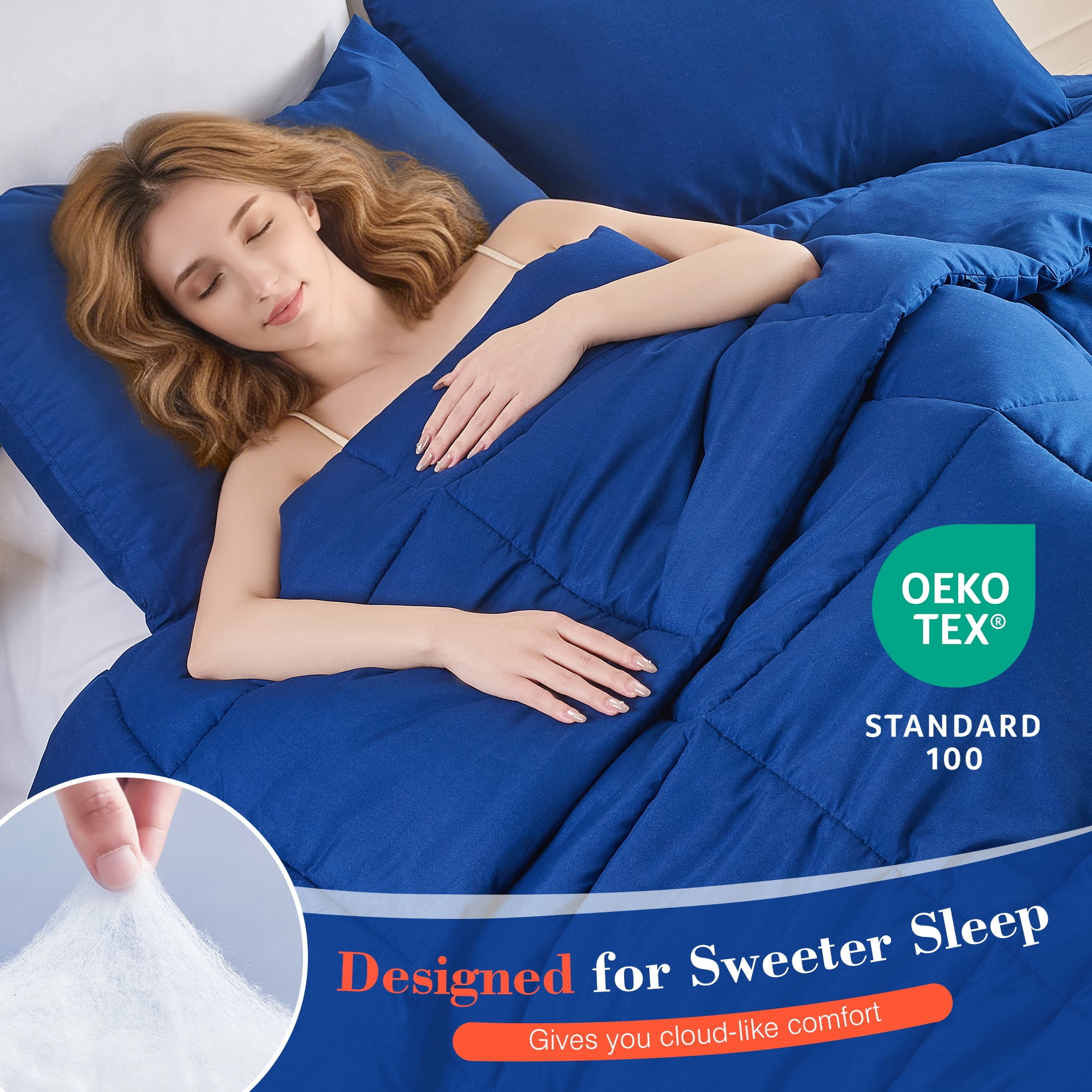 Mosluna Queen Comforter Set, 3-Piece Quilted Bedding with 2 Pillow Shams, All-Season Down Alternative (Navy Blue, 88 in x 88 in) rd9bg