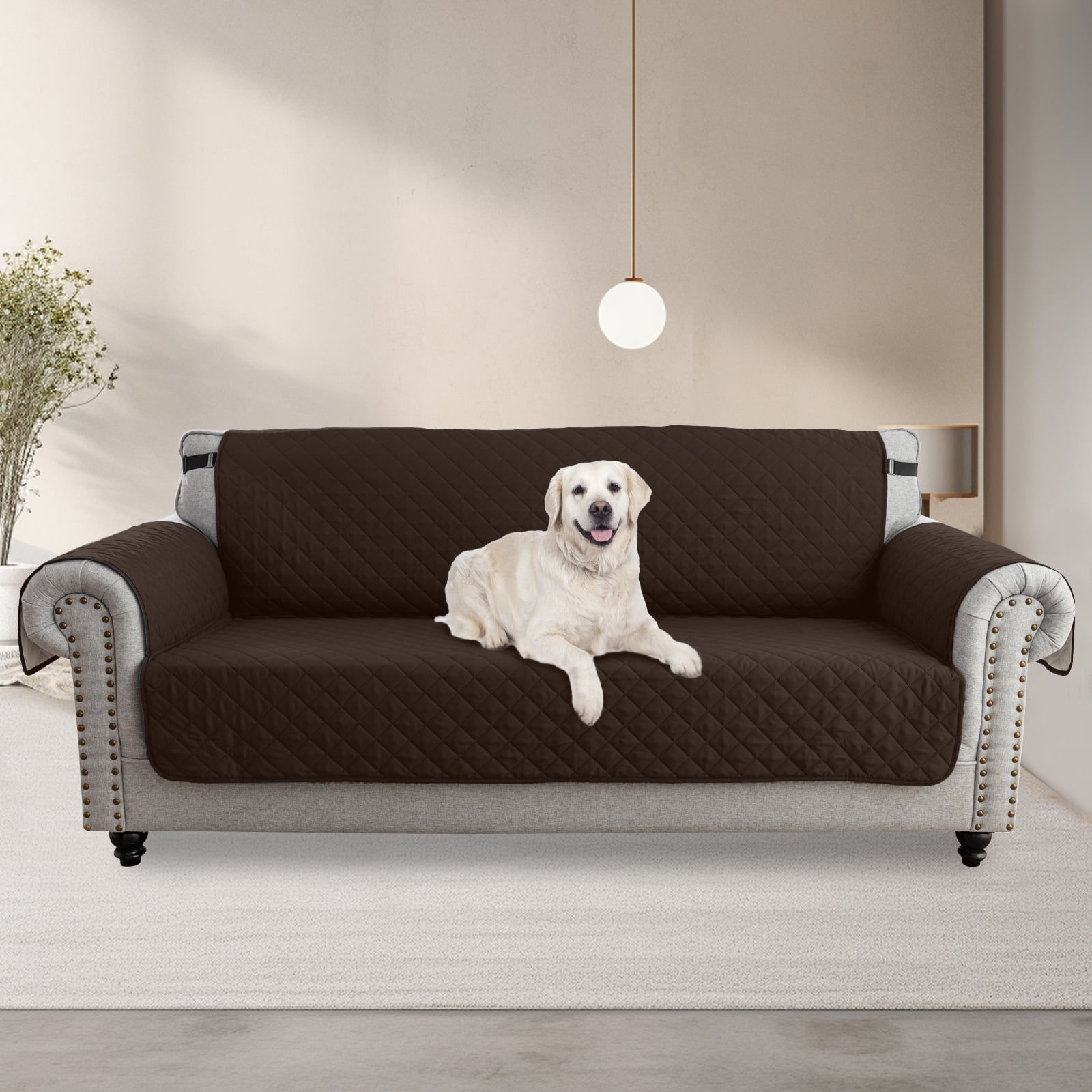 SANMADROLA Reversible Sofa Cover Water Resistant Furniture Protector for Pets and Kids (Brown, 66 in) 5wy7s
