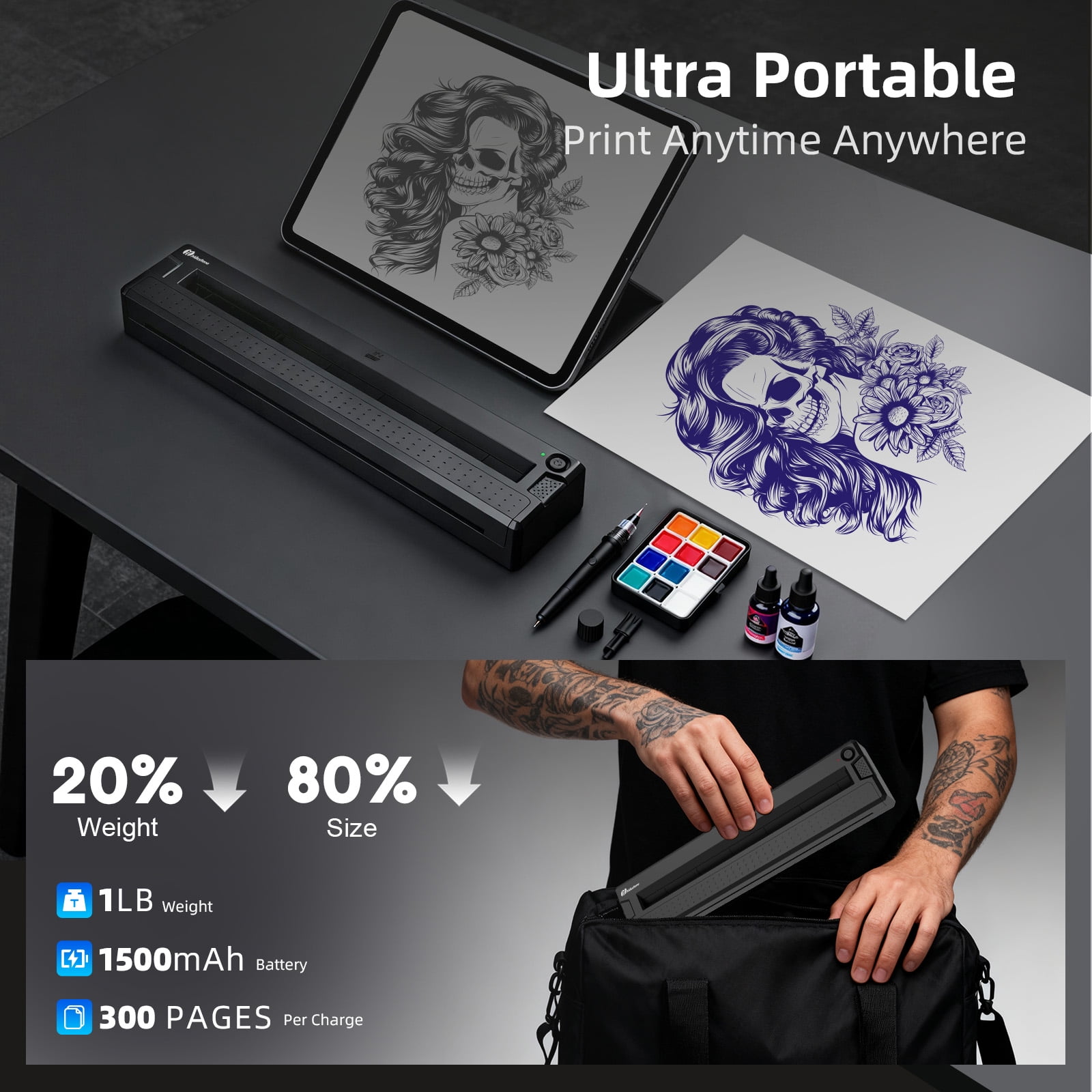 Milestone 2-in-1 Wireless Thermal Tattoo Stencil and Document Printer (Black, 1 lb) jfgms - Image 7