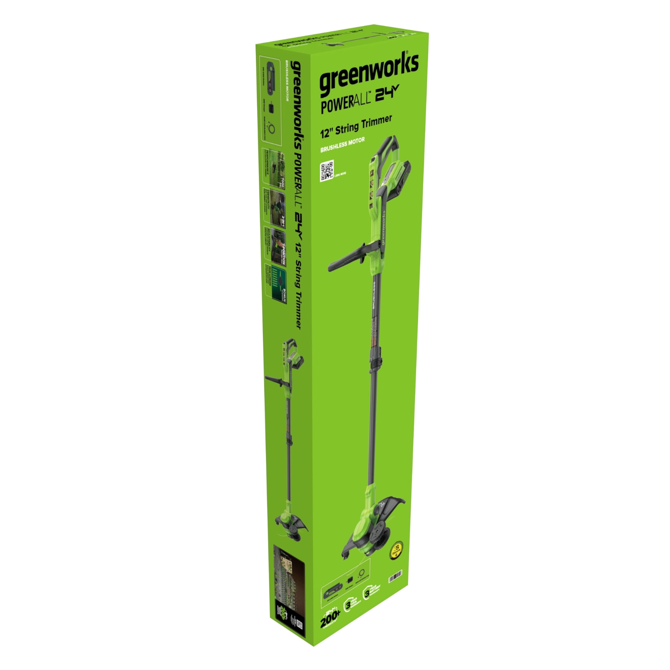 Greenworks PowerAll 24V Brushless 12 in String Trimmer with 3.0 Ah USB-C Battery and Charger (12 in) gd83u