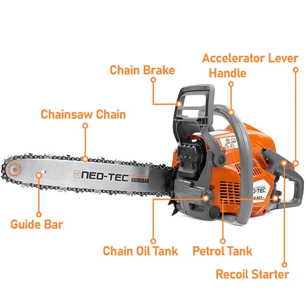 NEOTEC 43cc 2-Cycle Gas Powered Chainsaw, Lightweight Wood Cutting Tool for Garden and Yard Maintenance (Orange, 16 in) z2xbo