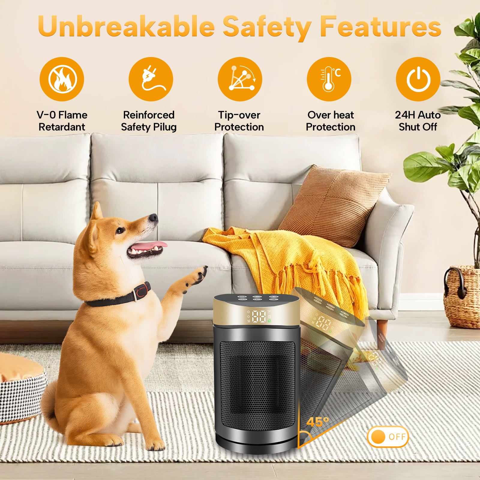DNXNIAIFY Portable Electric Space Heater with Remote Control (Black, 1500W) ewmlq