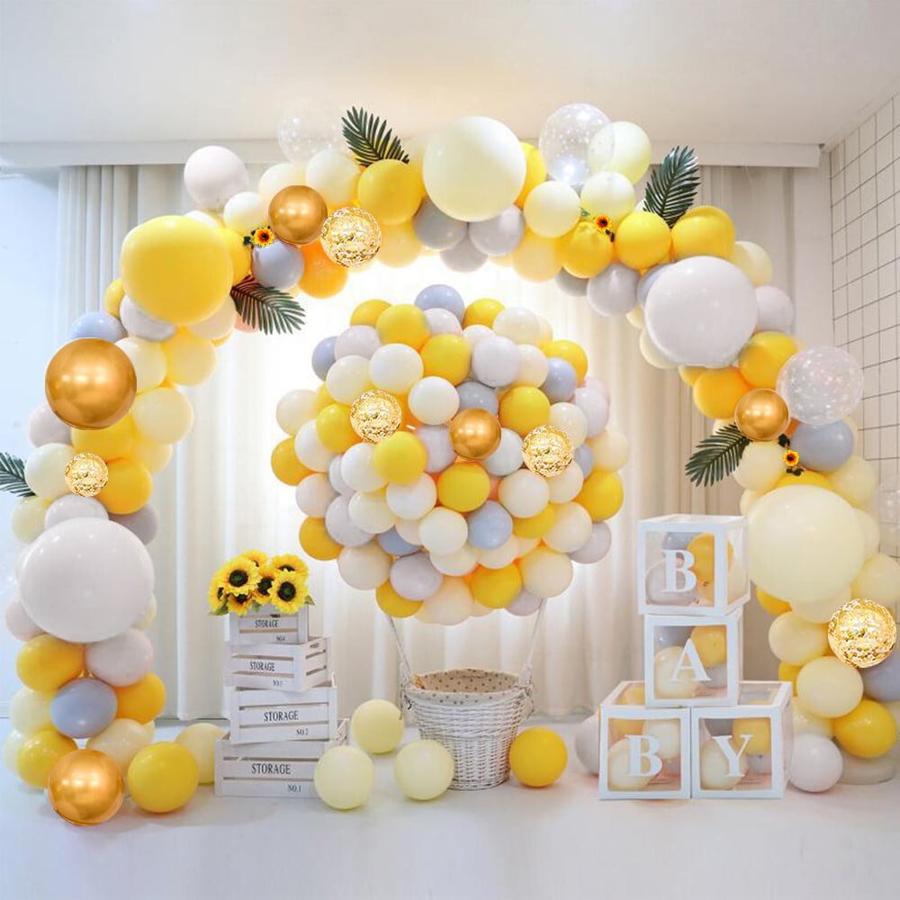 MMTX Sunflower Balloon Arch Garland Kit, Pastel Yellow Grey White and Gold Party Decorations with Artificial Vine (100 Pieces) 0tsha
