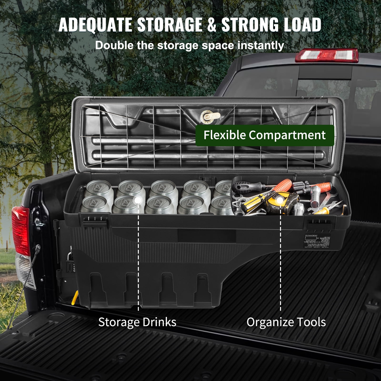 KFFKFF Truck Bed Storage Box, Waterproof ABS Wheel Well Tool Organizer with Password Padlock (Black, 6.6 gal) 5doil