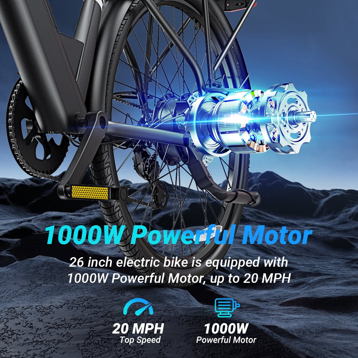 DYU C7L Electric Mountain Bike, 1000W Motor 48V E-bike with 7-Speed Shimano Gears (Black, 26 in) a92de