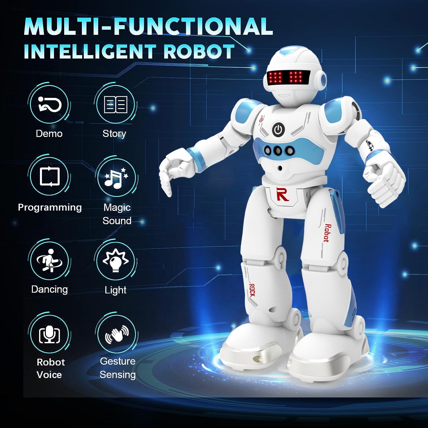GMDISC RC Robot Toy, Gesture Sensing Programmable Interactive Smart Robot with Music and Dance (Blue) b4e5z