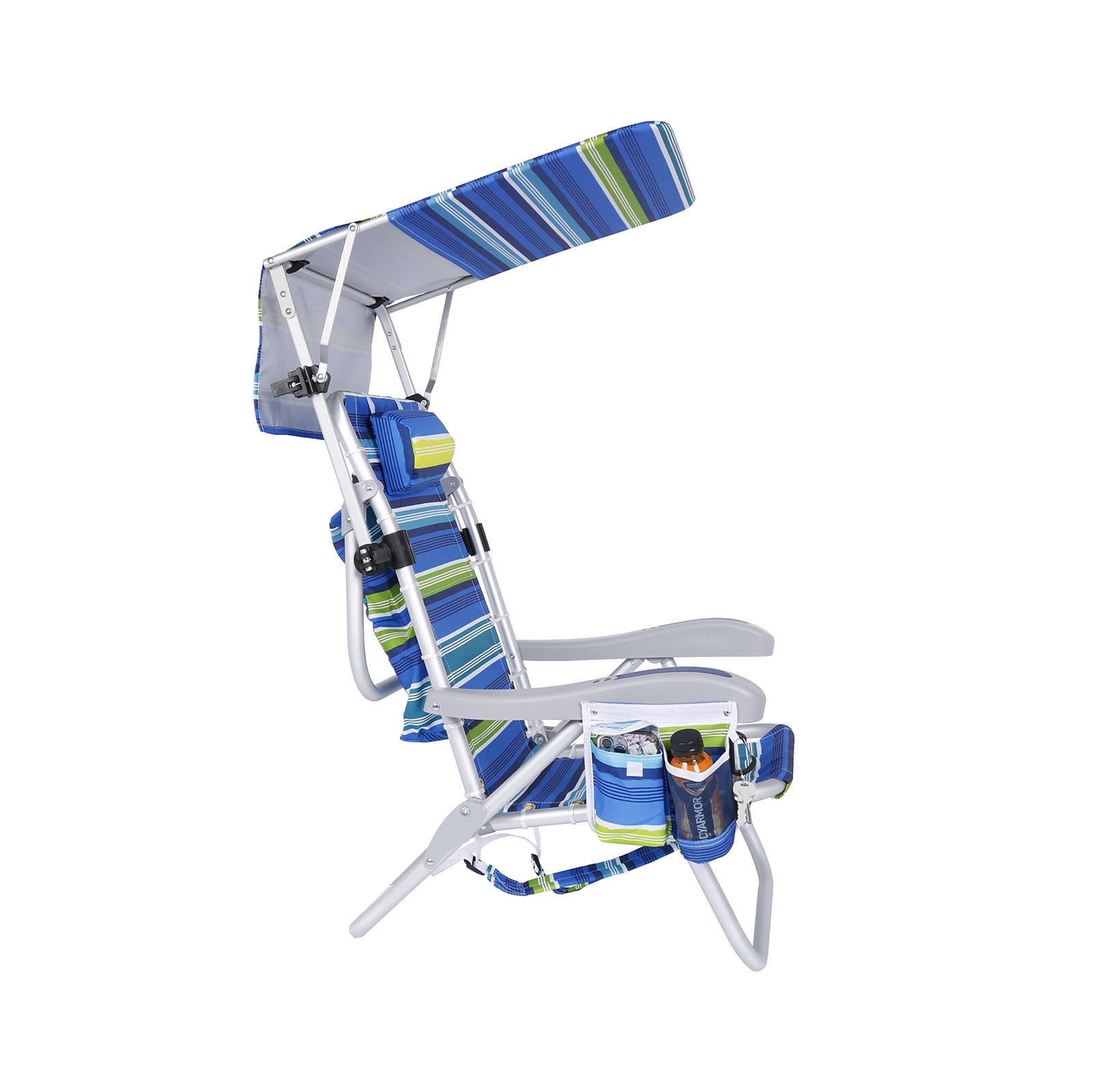Beachmall Heavy Duty Aluminum Folding Backpack Beach Chair with Canopy and Cooler (Blue, 300 lb Capacity) 0x0qx