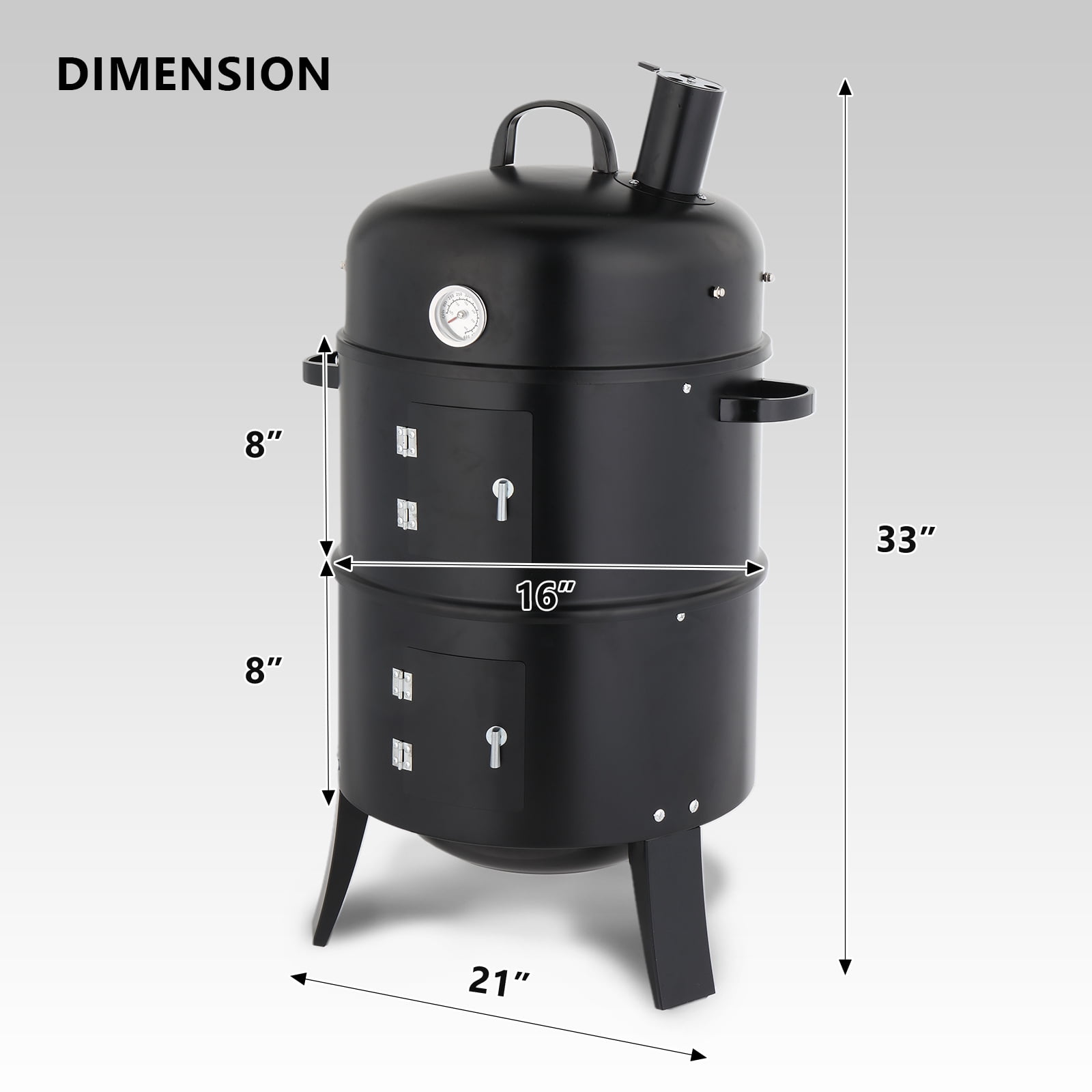 Hendoct Vertical Charcoal Smoker, Heavy-Duty Steel BBQ Grill with Chimney for Outdoor Cooking (Black, 16.9 in x 20.5 in x 33.5 in) 7olpy
