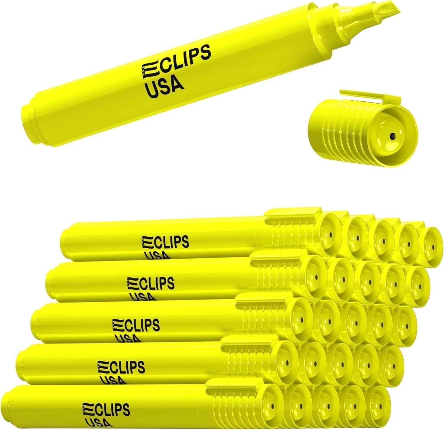 E-Clips USA Chisel Tip Highlighter Pens, Quick-Drying Fluorescent Ink (Yellow, 25-Pack) egi9t