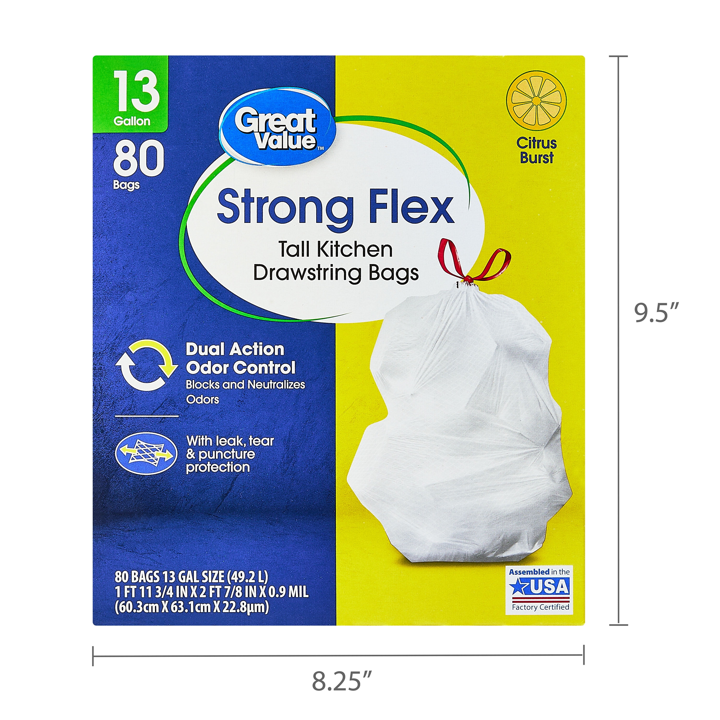 Great Value Strong Flex Tall Kitchen Trash Bags, Citrus Burst Scented Drawstring (13 Gallon, 80 Count) uu7wq