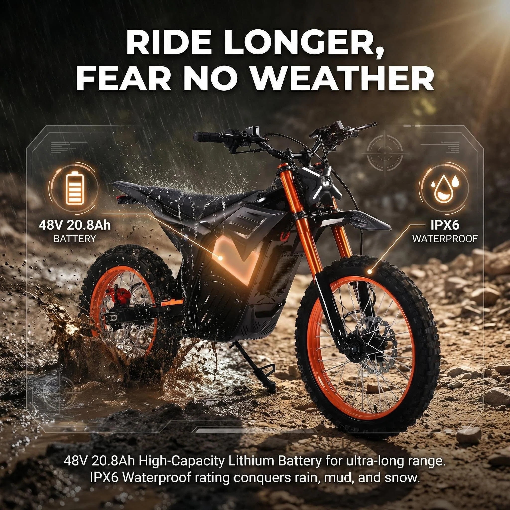 JVV V7 Electric Dirt Bike, High-Performance 3000W Mid-Drive Motor, Off-Road Trail Riding (Black, 48V 20.8Ah Battery) d7c4j