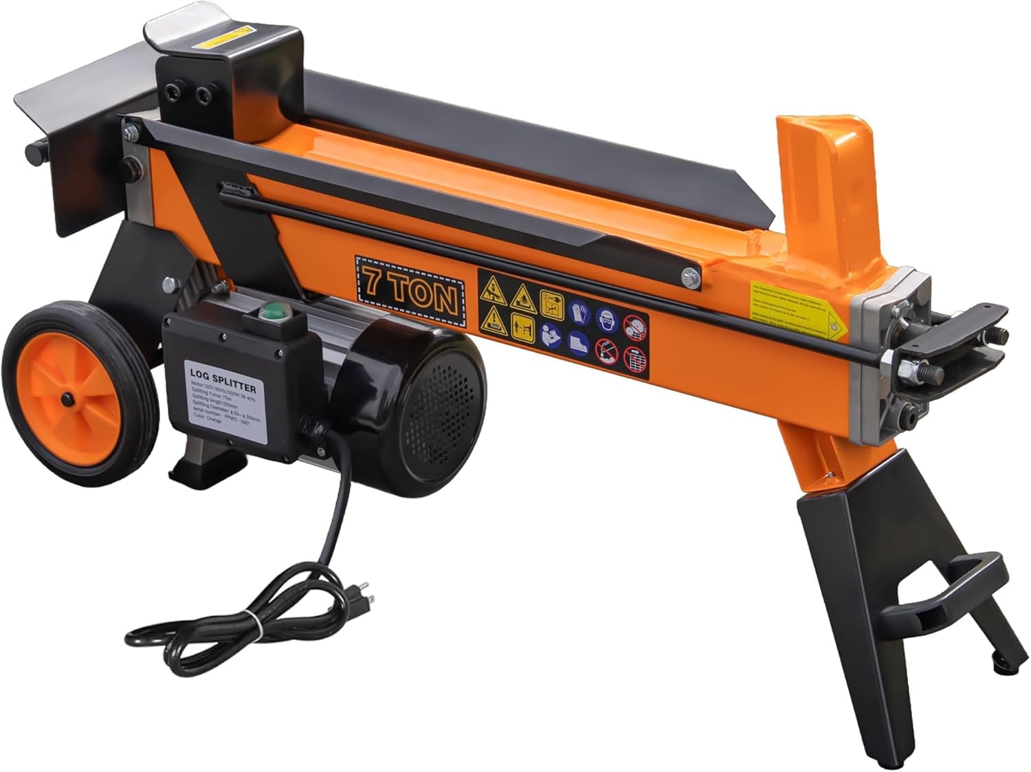 Generic 7 Ton Electric Log Splitter, 15Amp Hydraulic Wood Splitter, Heavy-Duty Horizontal Firewood Processor (Orange, 21.2 in) 649ua