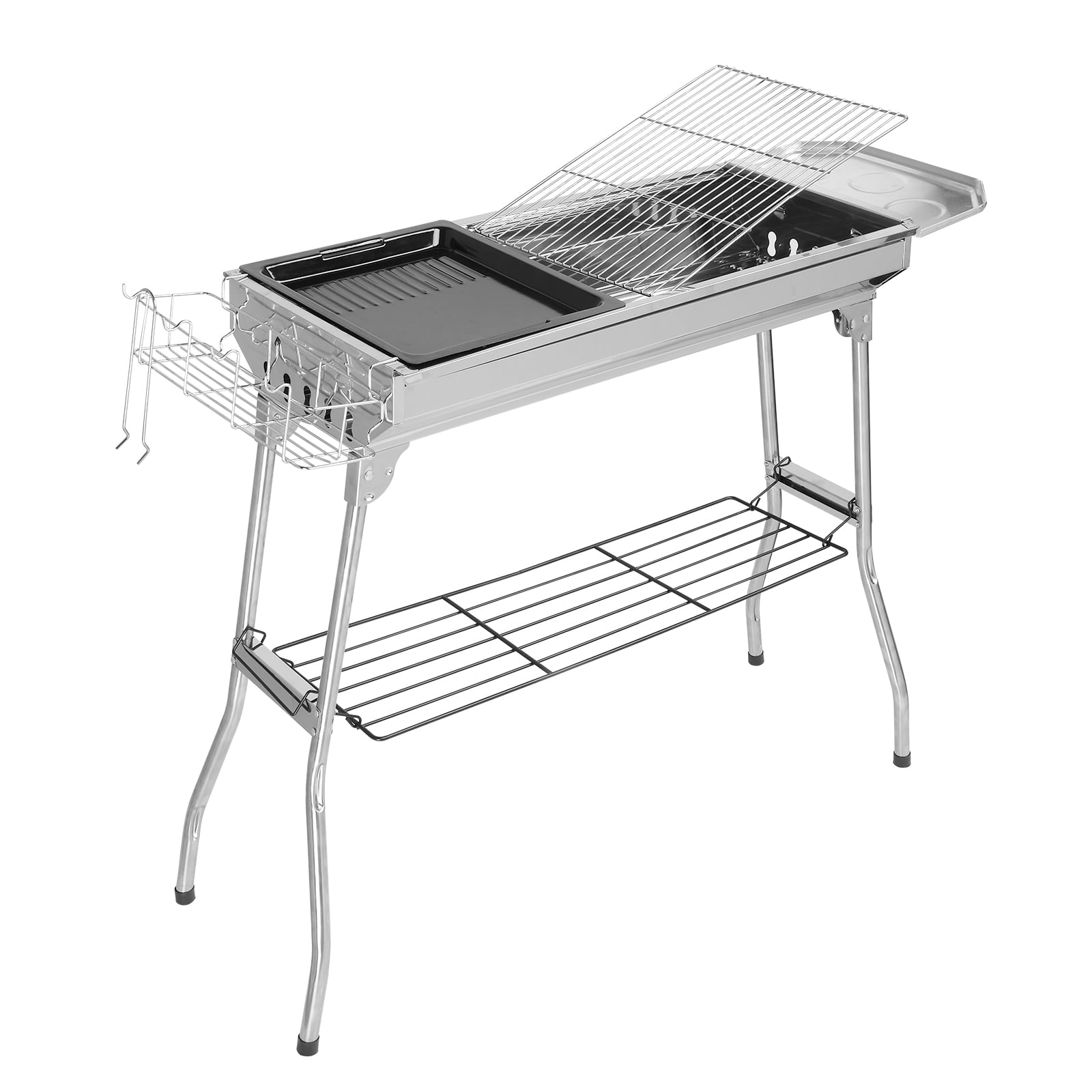 UBesGoo Portable Charcoal BBQ Grill, Heavy-Duty Stainless Steel Foldable Camping Grill (Silver, 39 in) t4a4c