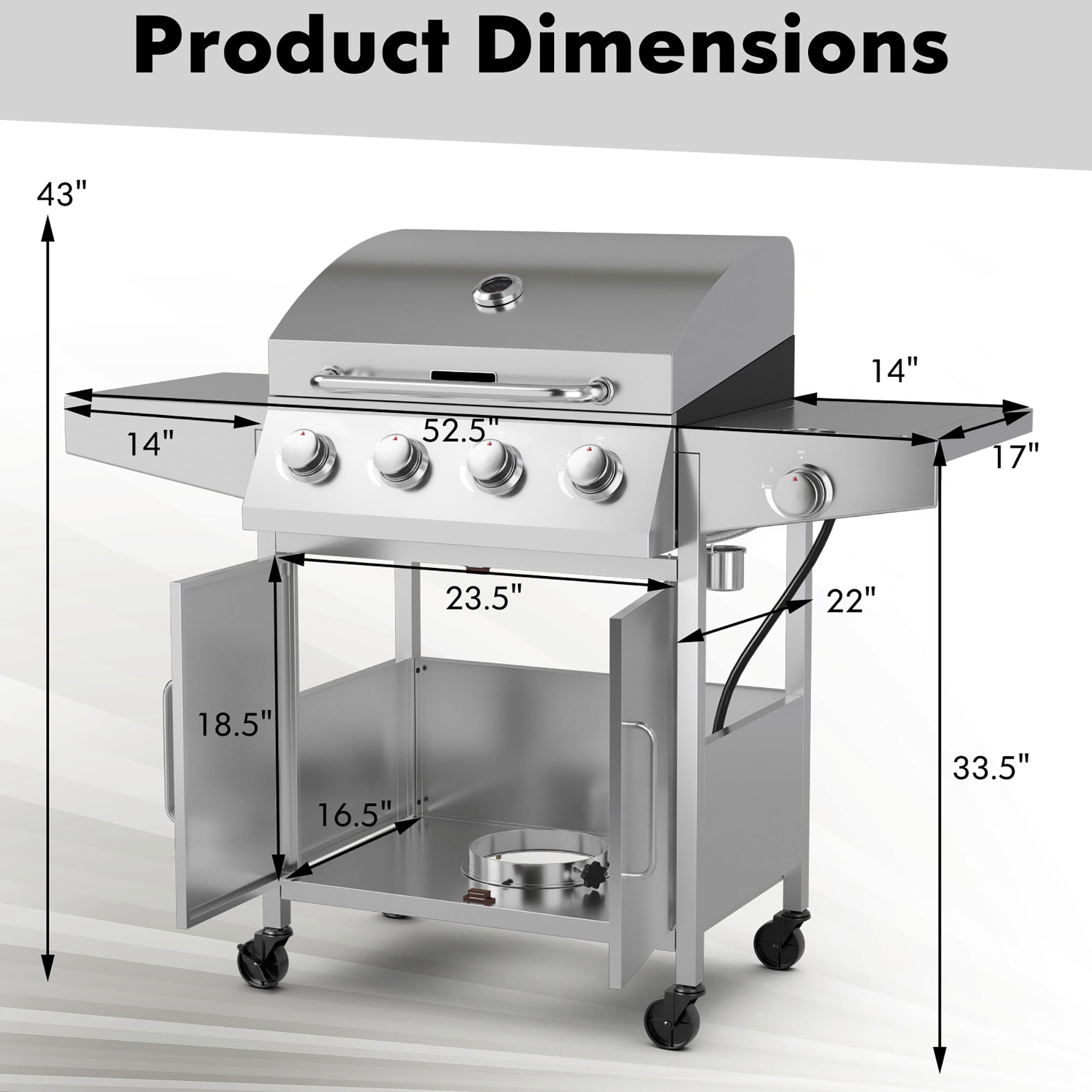 Costway 5-Burner Propane Gas Grill with Side Burner and Prep Table (Silver, 516 sq in) ngiis