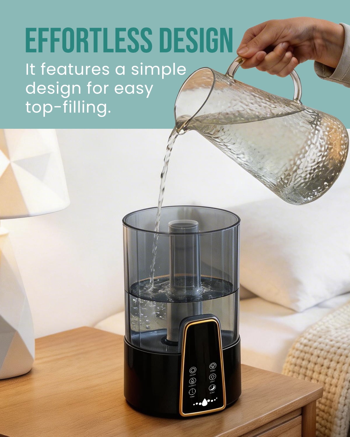 Lacidoll Ultrasonic Cool Mist Humidifier for Bedroom, Aroma Diffuser with Night Light, Top Fill & Dishwasher-Safe Tank (Black, 1.06 gal) 4cbyy