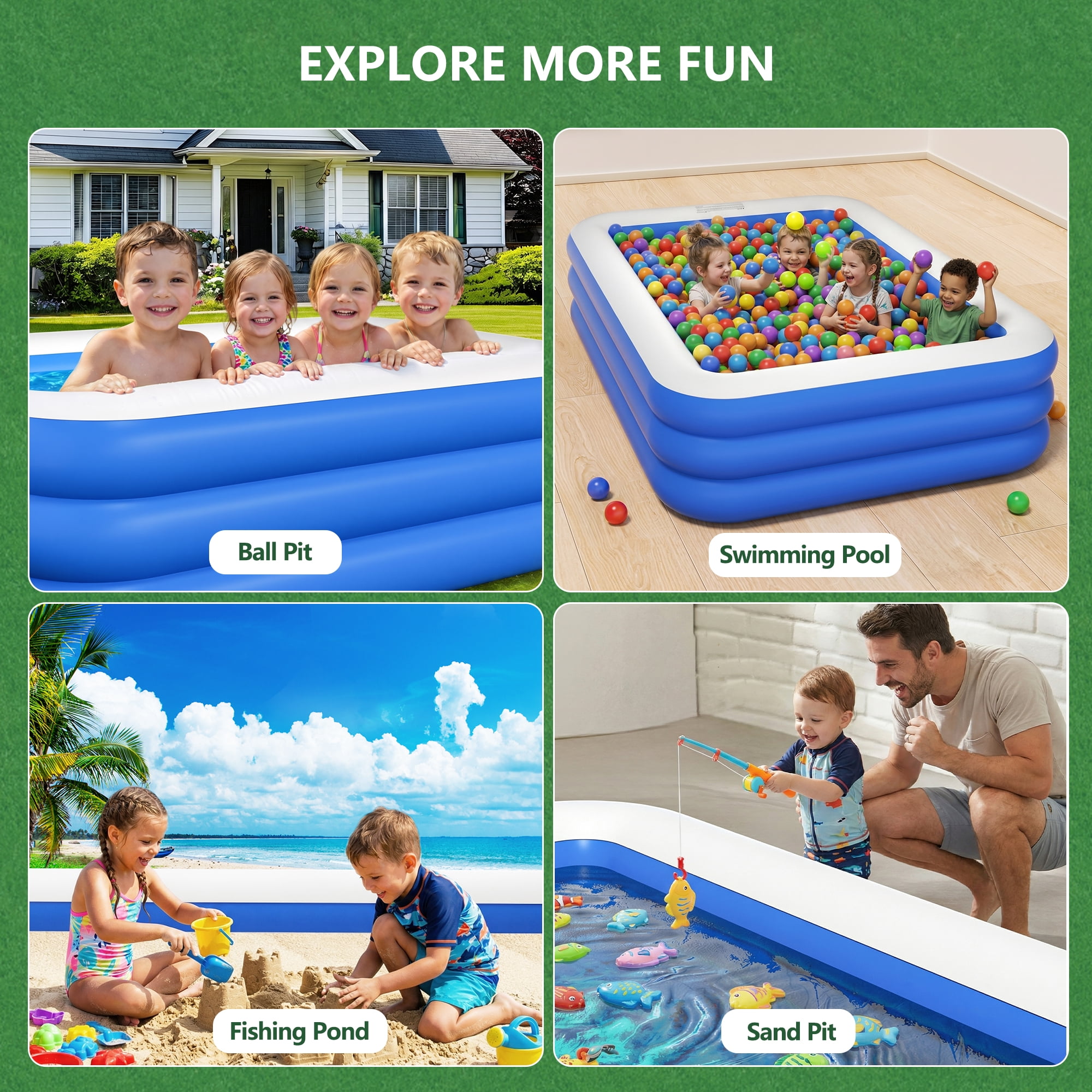 GVDV Inflatable Swimming Pool for Kids and Adults, Durable Backyard Family Pool (Blue, 9.83 x 5.97 x 1.67 ft) gpsth