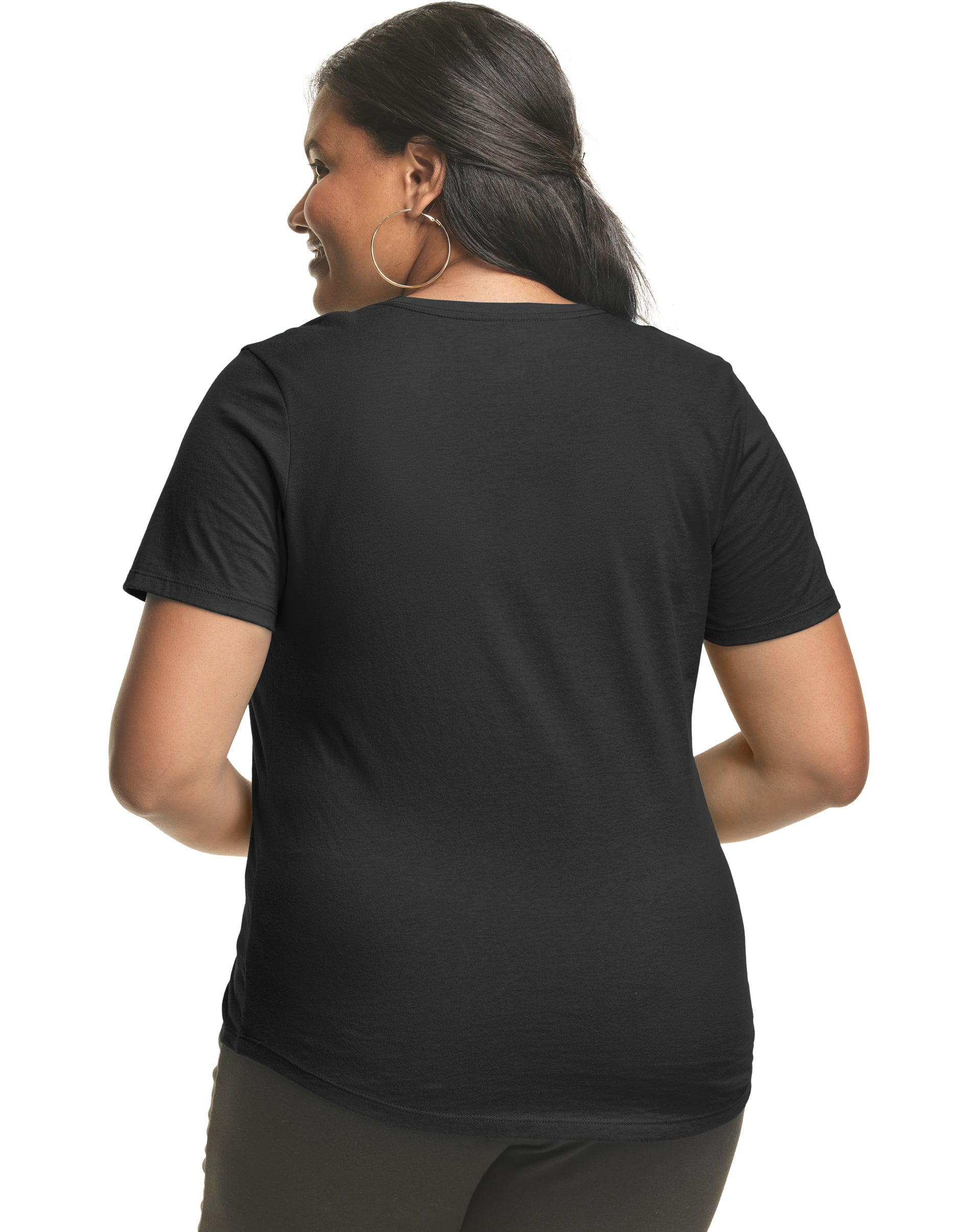 Hanes Just My Size Women's V-Neck T-Shirt Cotton Jersey Short Sleeve (Black, 4X) 89kv1