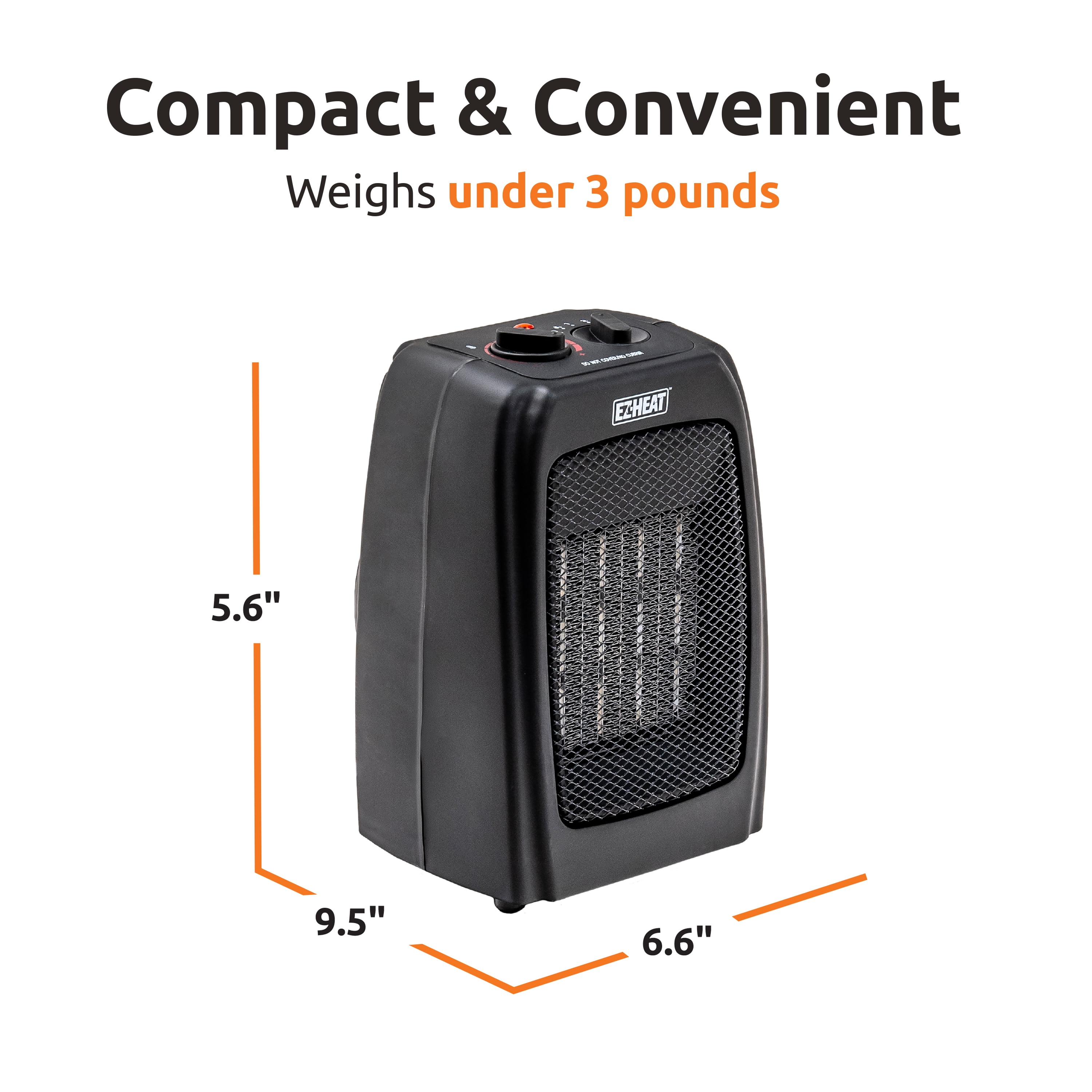 EZ-Heat Personal Ceramic Desktop Space Heater with Adjustable Thermostat (Black, 6.9 in x 5.3 in x 9 in) lcb9j