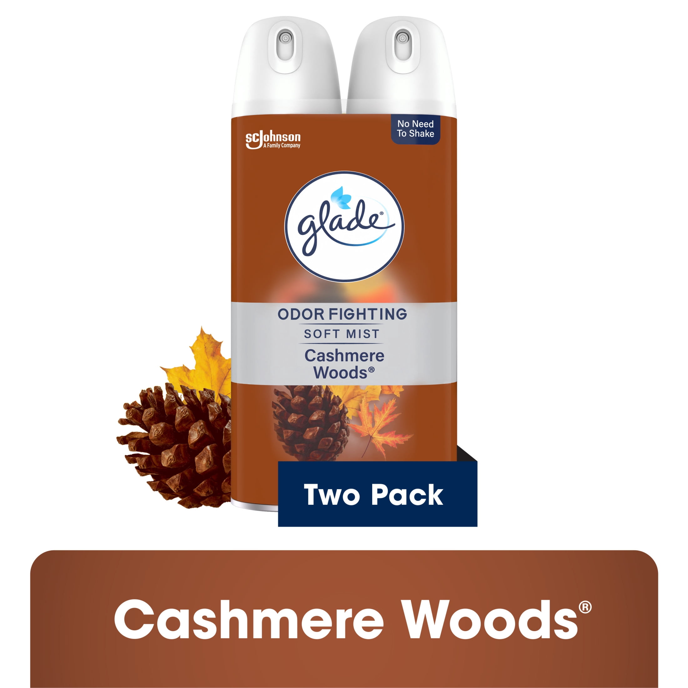 Glade Odor Fighting Soft Mist Air Freshener, Cashmere Woods Scent (2 Pack, 16.0 oz) 7xz55