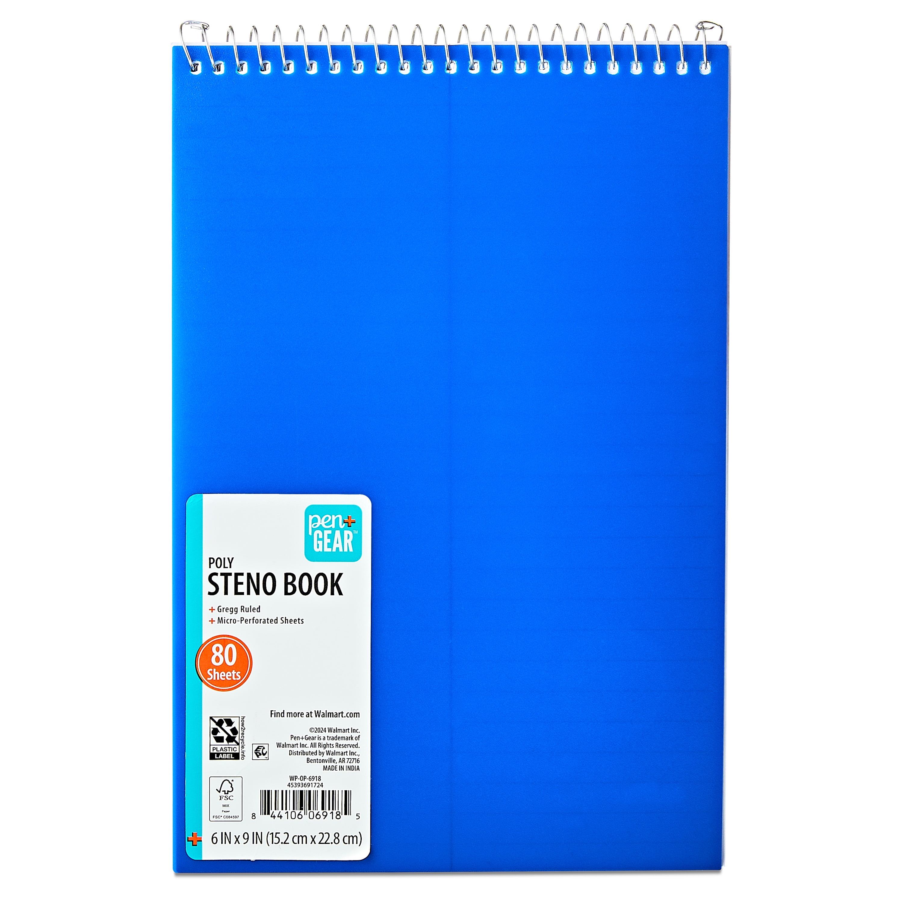 Pen+Gear Gregg Ruled Poly Notebook, Durable Water-Resistant Cover, Professional Steno Pad (Blue, 6 in x 9 in, 80 Sheets) ha22t