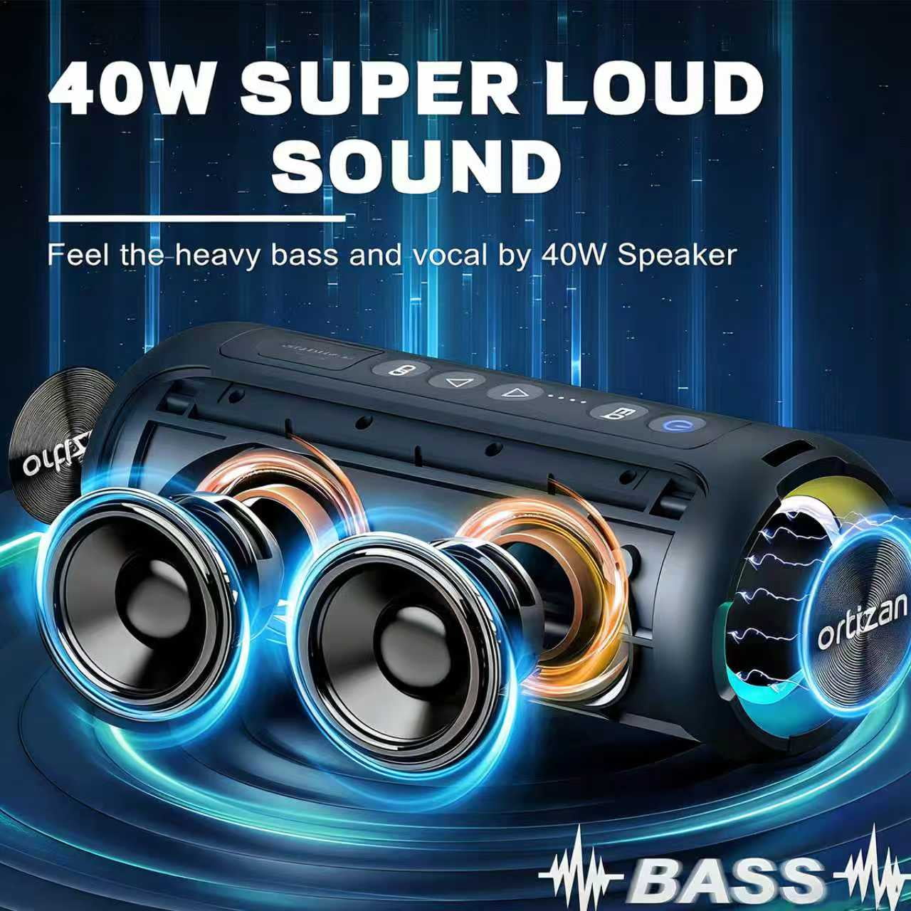 Ortizan Portable Bluetooth Speaker, IPX7 Waterproof Wireless Speaker with Dynamic Light Show and Deep Bass (Blue) whgi2