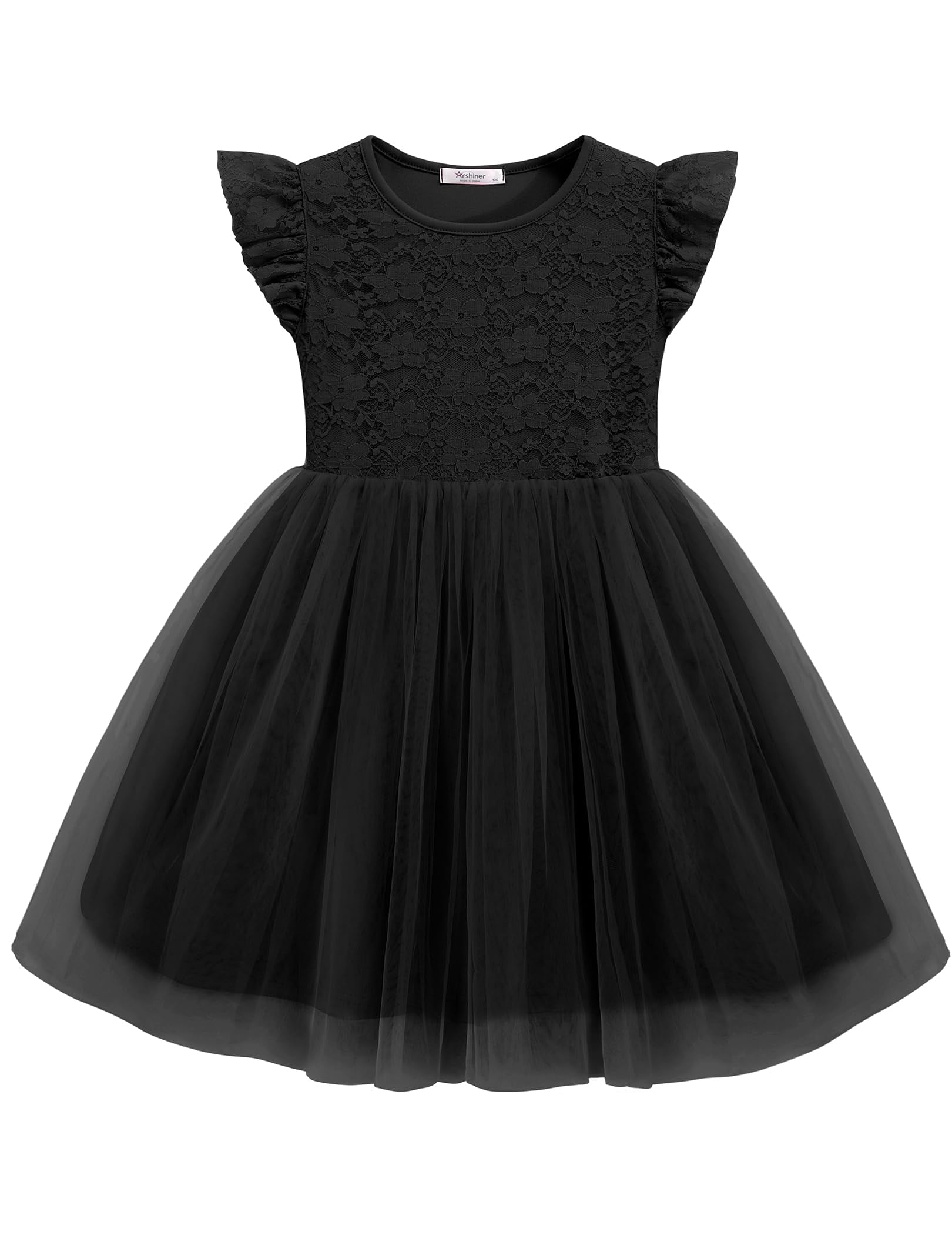 Oudiya Toddler Girls Lace Tutu Dress 3-Layer Tulle Ruffle Sleeve Summer Party Dress (Black, 3T) 9qw3c