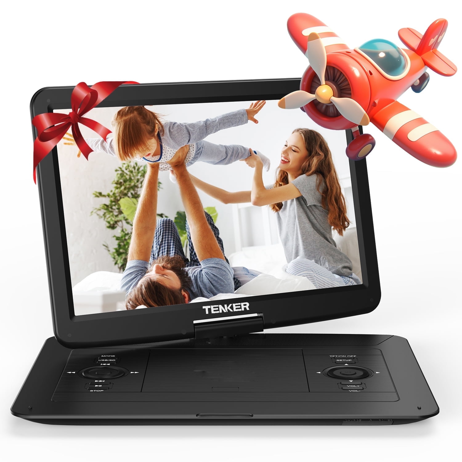 TENKER Portable DVD Player with 15.6 in HD Swivel Screen (Black, 17.9 in) lh47h