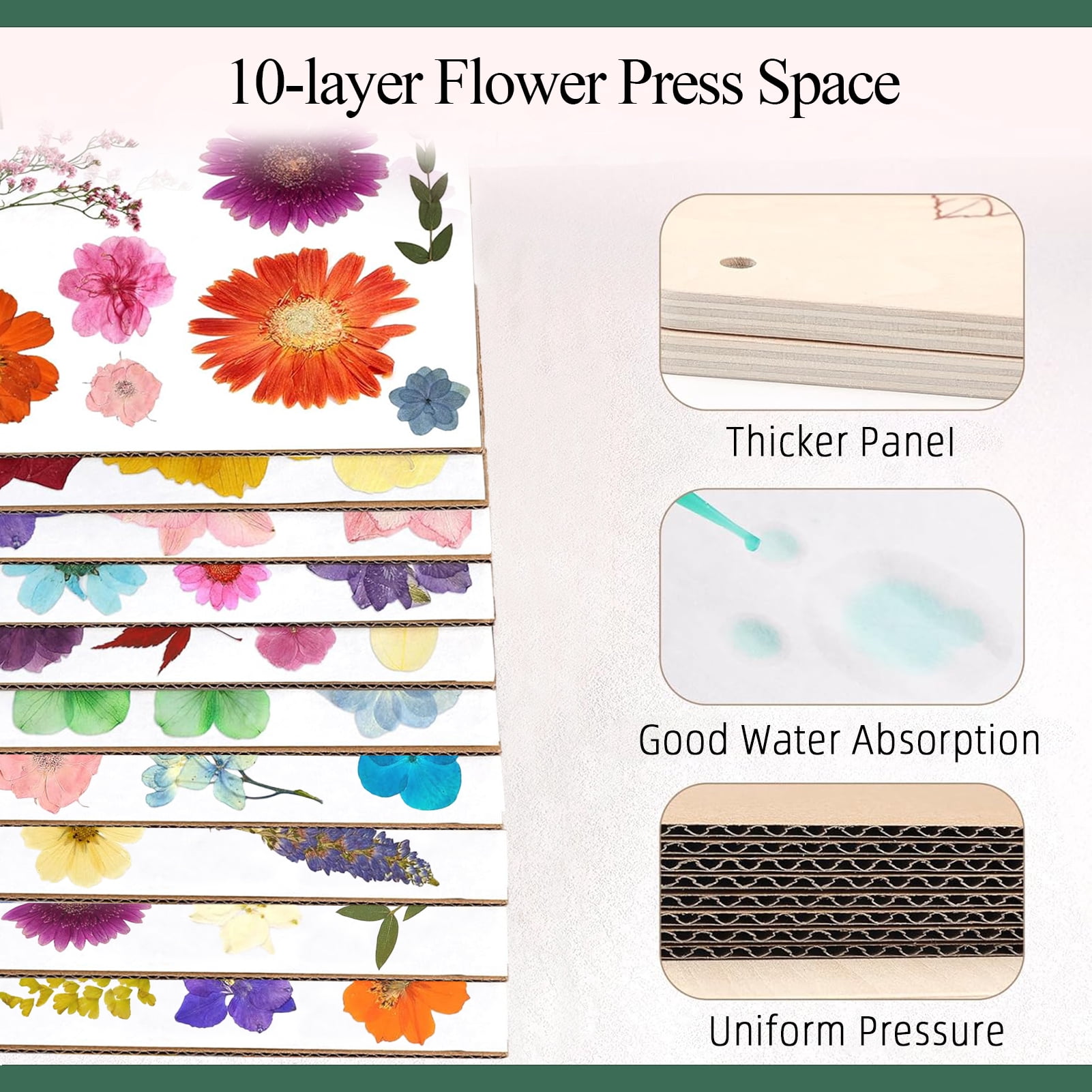 CandWuom Large Wooden Flower Press Kit, DIY Botanical Drying Craft Set for Bouquet Preservation (White, 11 in x 11 in) x2mbi