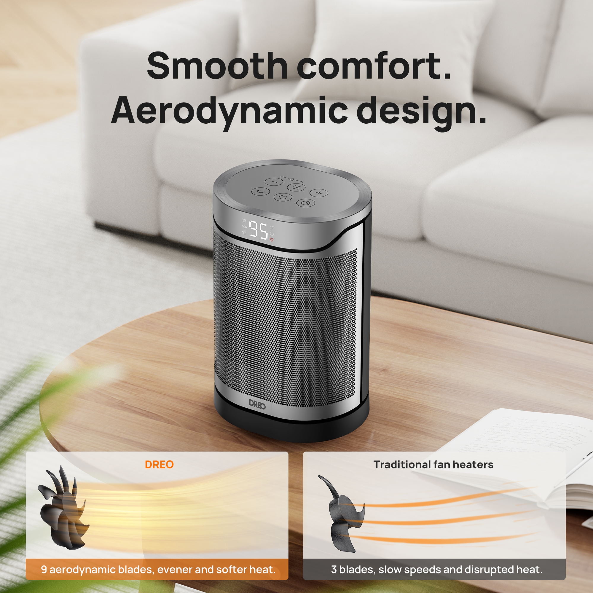 Dreo Portable Electric Space Heater with Remote Control and Thermostat (Black, 1500W) uo30v