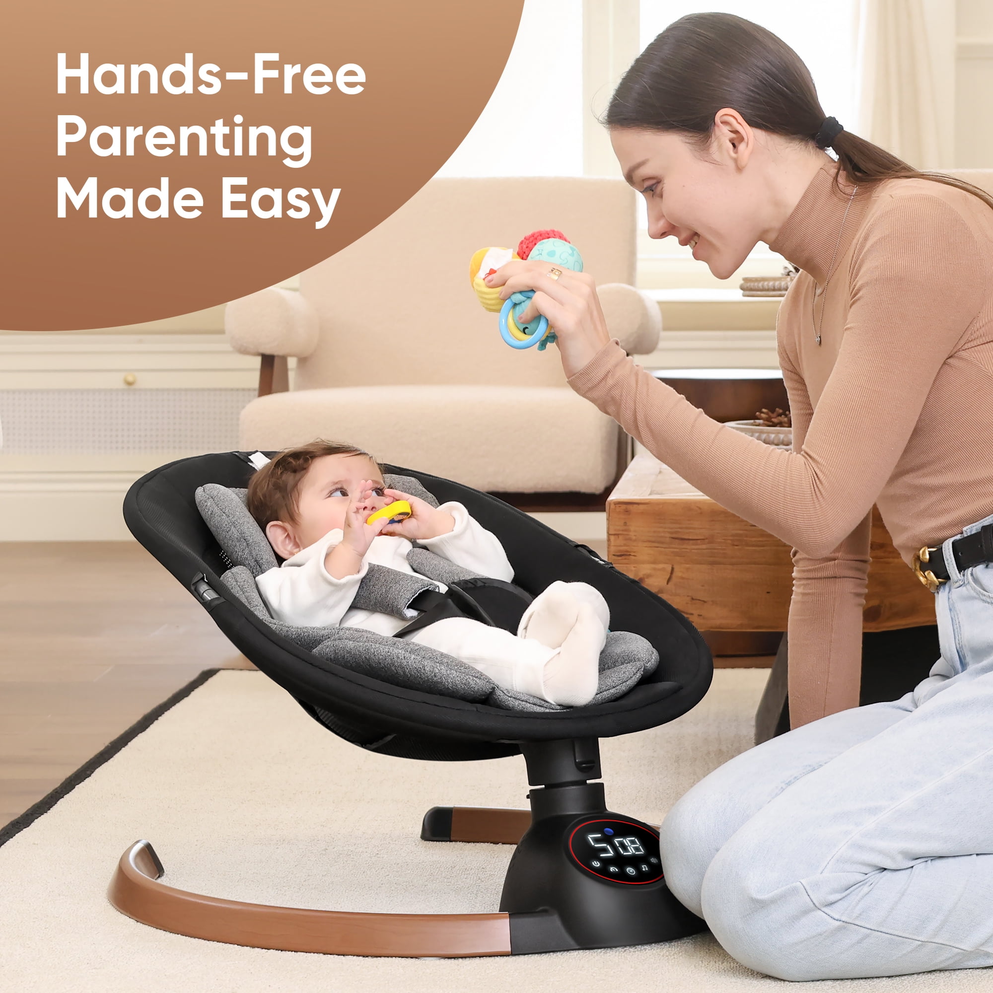Babyeap Electric Baby Swing for Infants with Bluetooth Control and 5-Point Harness (Gray, 20 lb Capacity) 5obaw