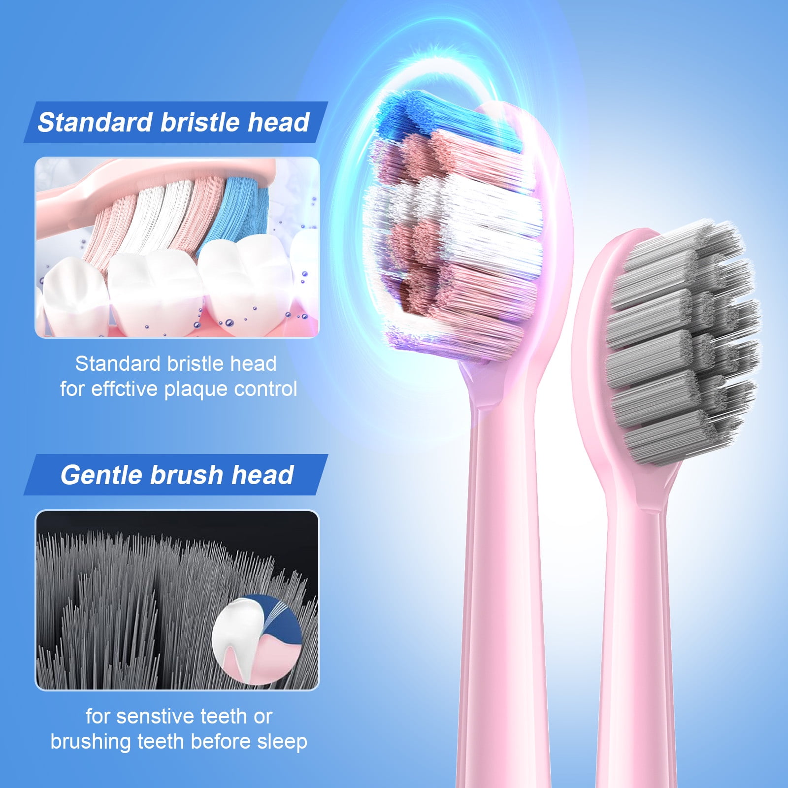 JTF Sonic Electric Toothbrush with Travel Case and 6 Brush Heads (Pink, 1 Pack) ez4fh