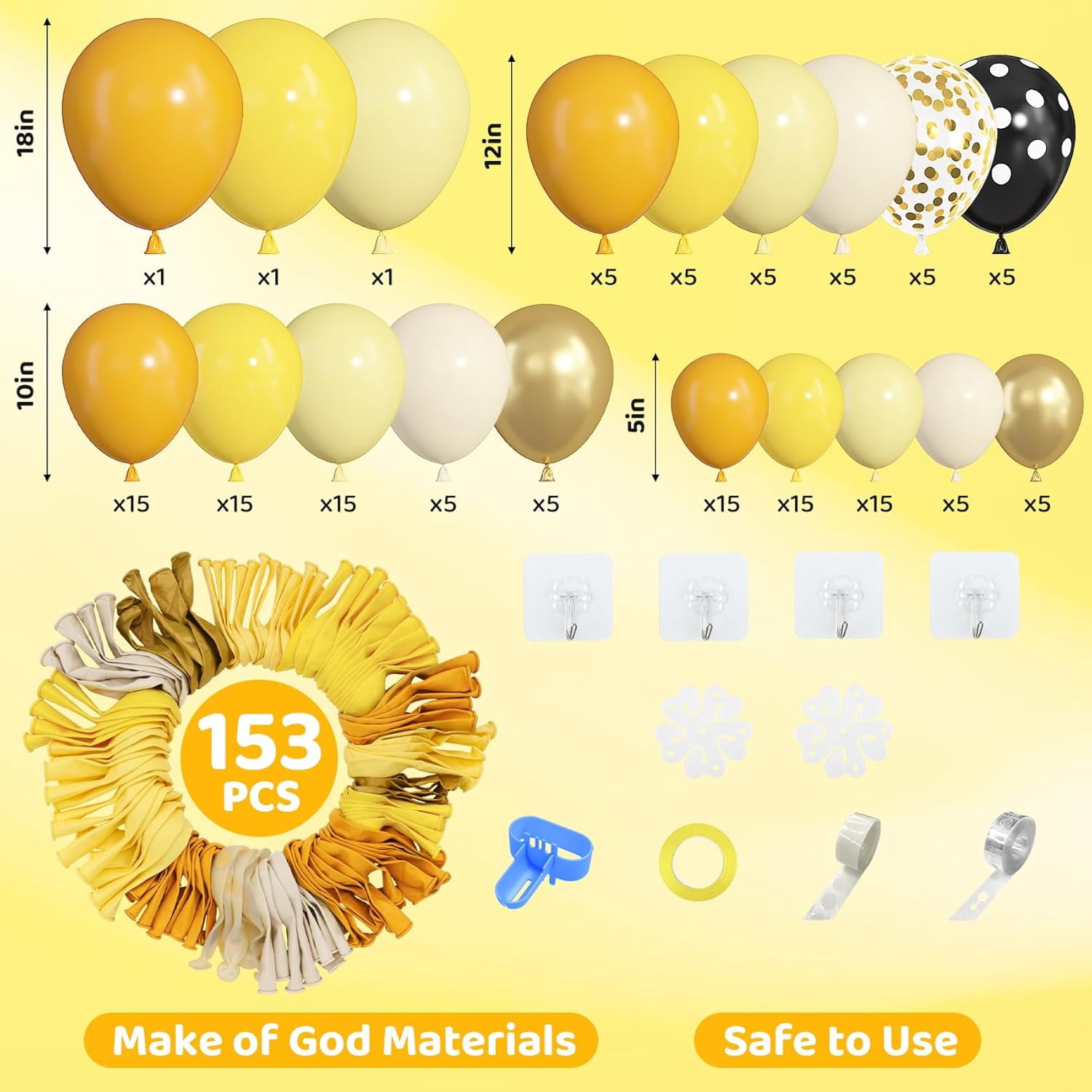 Bee Party Supplies Balloon Arch Garland Kit (Mustard Yellow Gold, 153 Pieces) ns84t