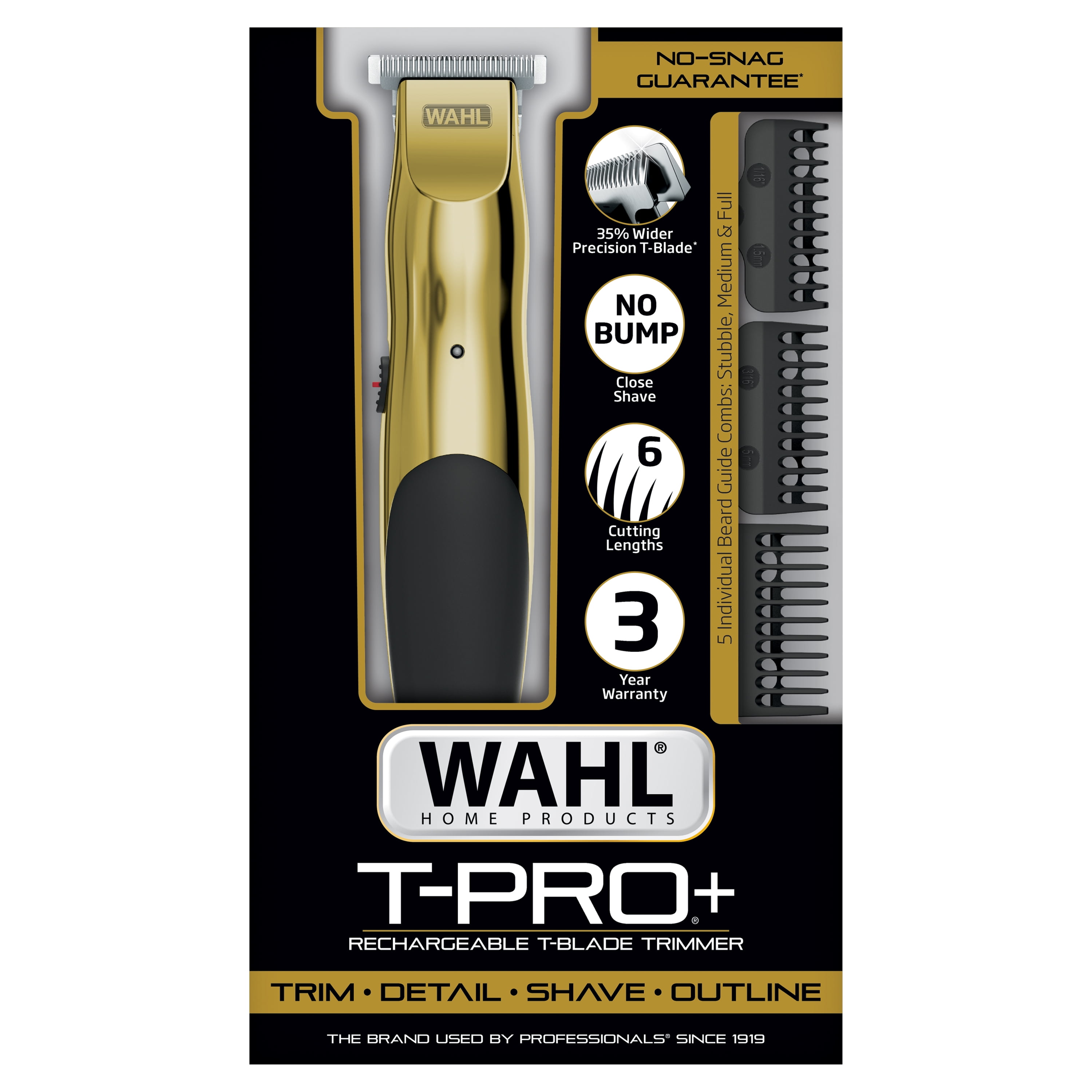 Wahl T-Pro Plus USB Rechargeable Hair Trimmer with Stainless Steel T-Blade (Gold, 1 Unit) 9td7l