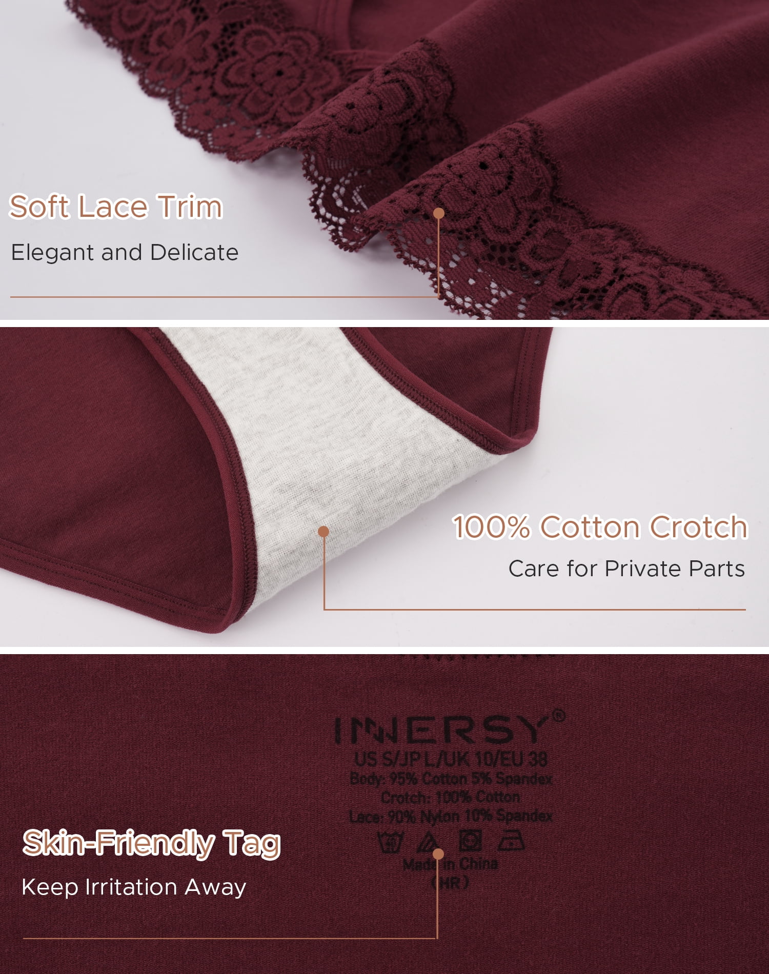 INNERSY Women’s High Cut Lace Bikini Panties Soft Cotton Underwear (Classic, Large, 4-Pack) bnco1
