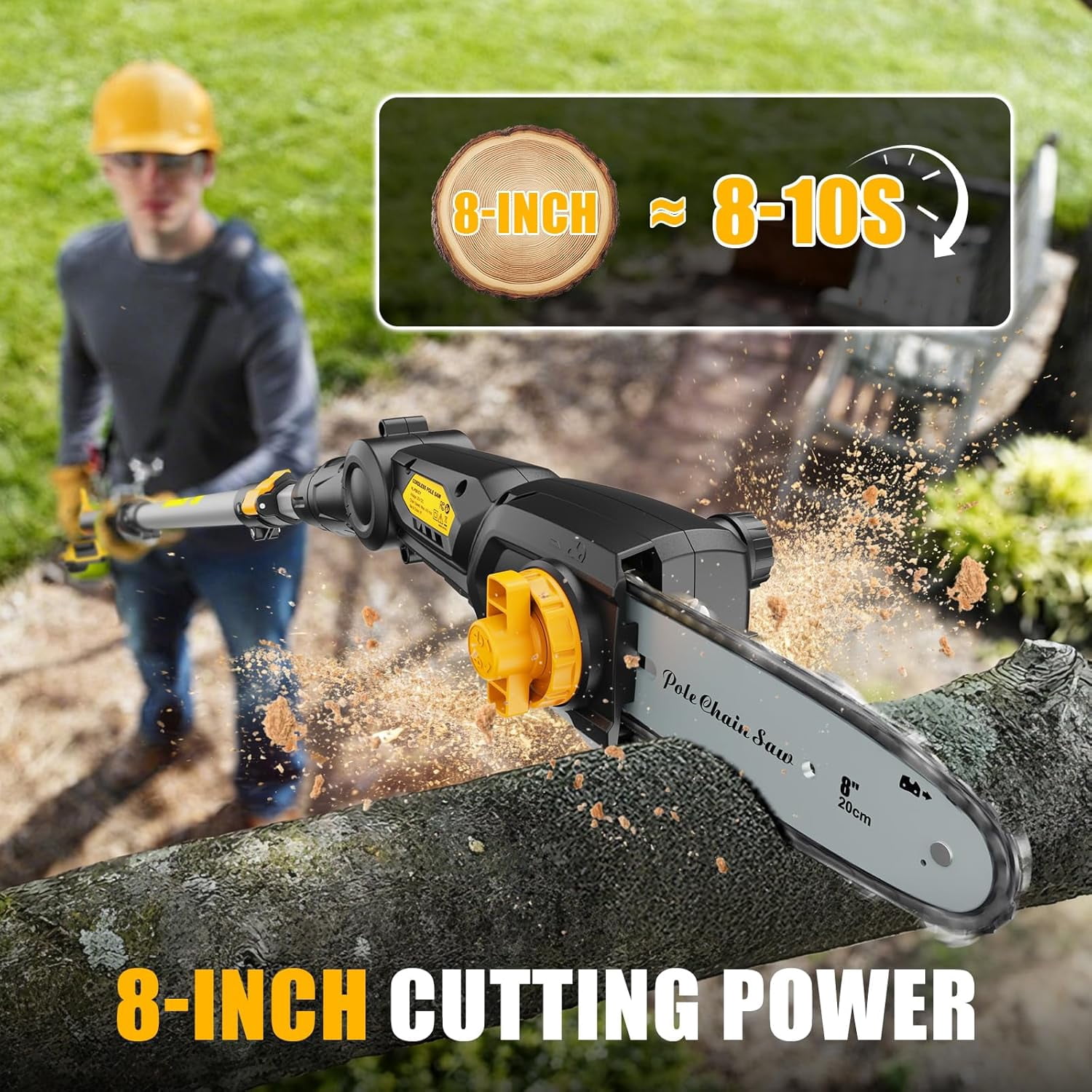 Generic Cordless Pole Saw for Dewalt 20V Max Battery, 14.8ft Reach Telescopic Electric Chainsaw with 4-Angle Adjustable Head (8 in, Tool Only) zgg36